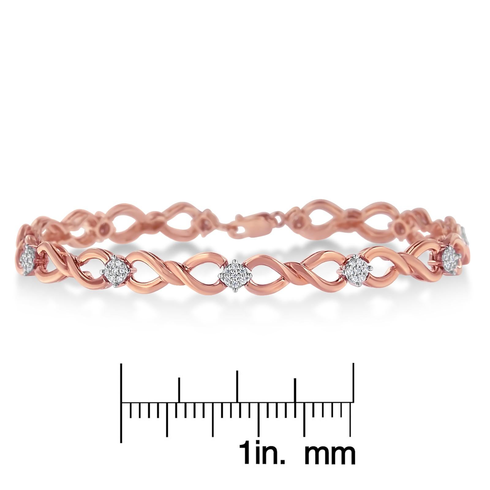 10K Rose Gold 1/2 Carat Diamond Cluster and Infinity Weave Link Bracelet In New Condition For Sale In New York, NY