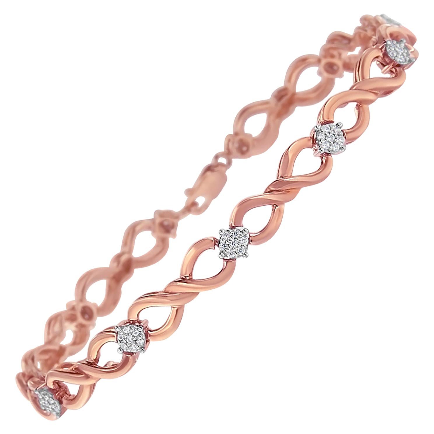 10K Rose Gold 1/2 Carat Diamond Cluster and Infinity Weave Link Bracelet For Sale