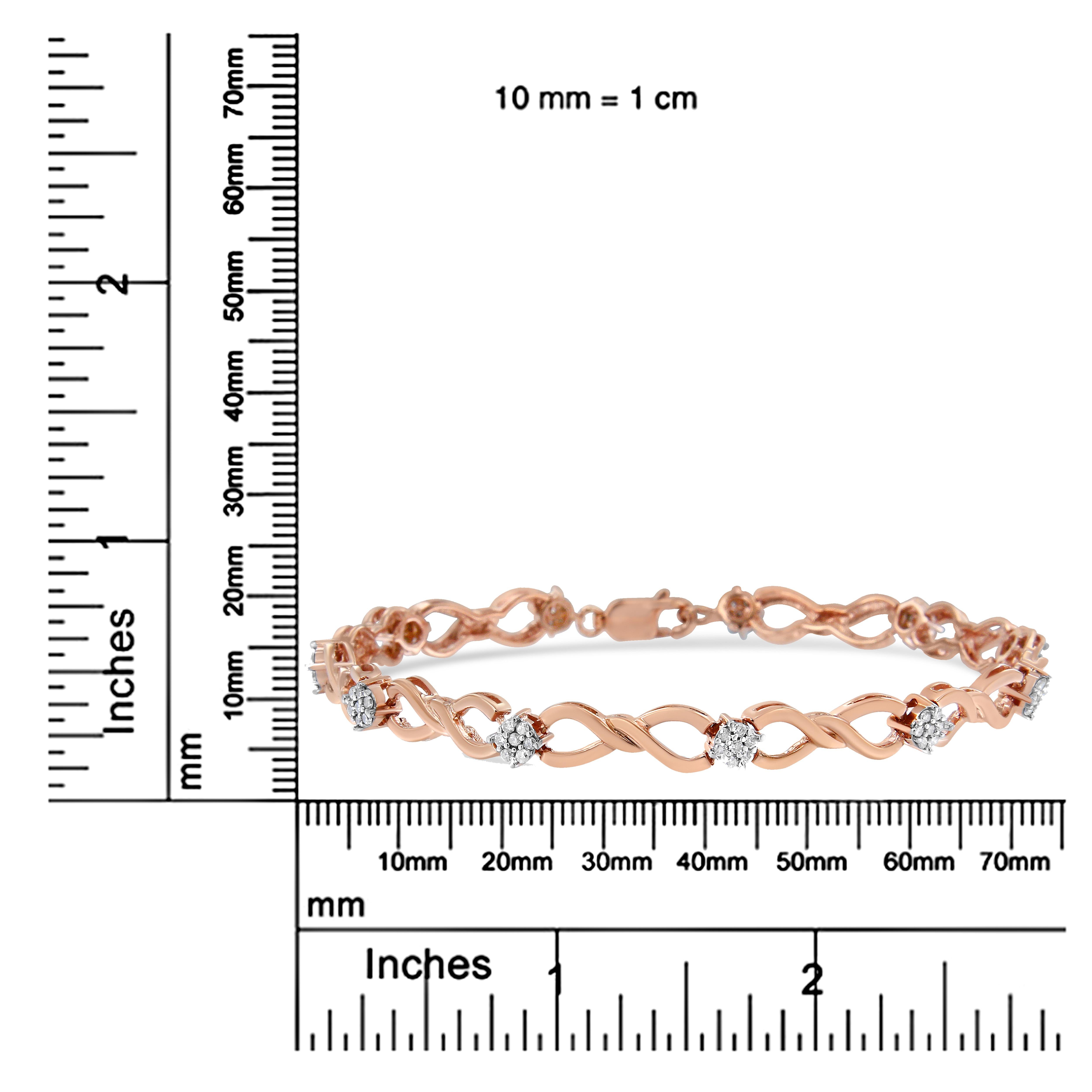 Women's 10K Rose Gold 1/2 cttw Diamond Cluster and Infinity Weave Link Bracelet For Sale
