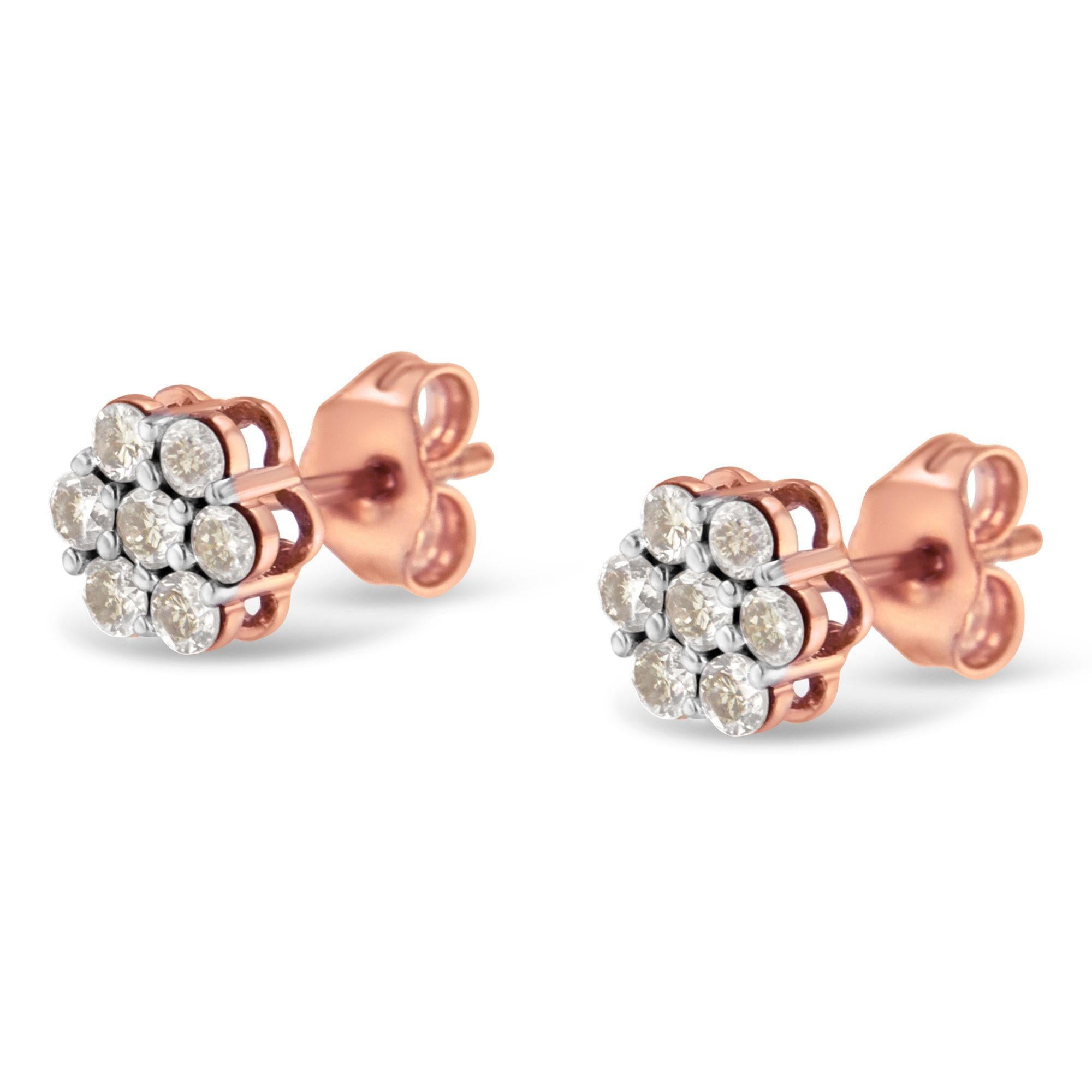 Moderno Orecchini con diamanti floreali in oro rosa 10K da 1/2 carato in vendita