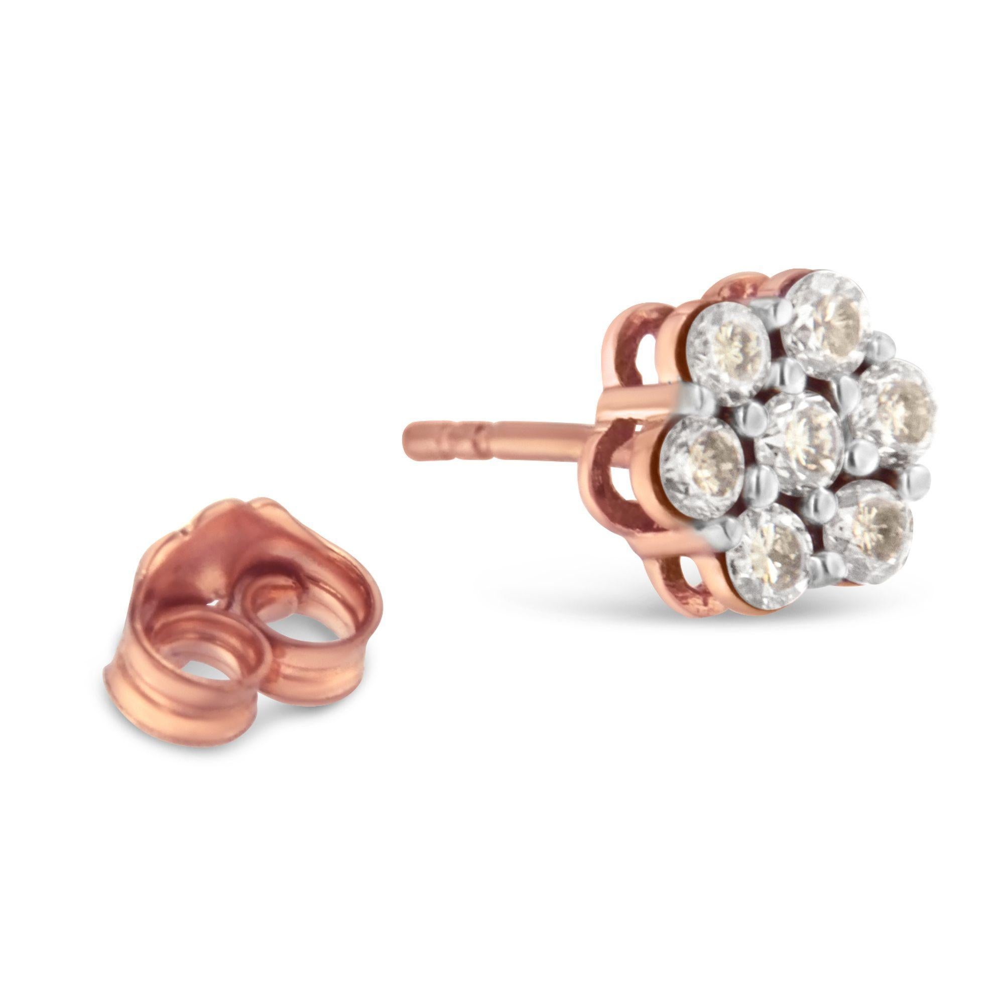 Taglio rotondo Orecchini con diamanti floreali in oro rosa 10K da 1/2 carato in vendita