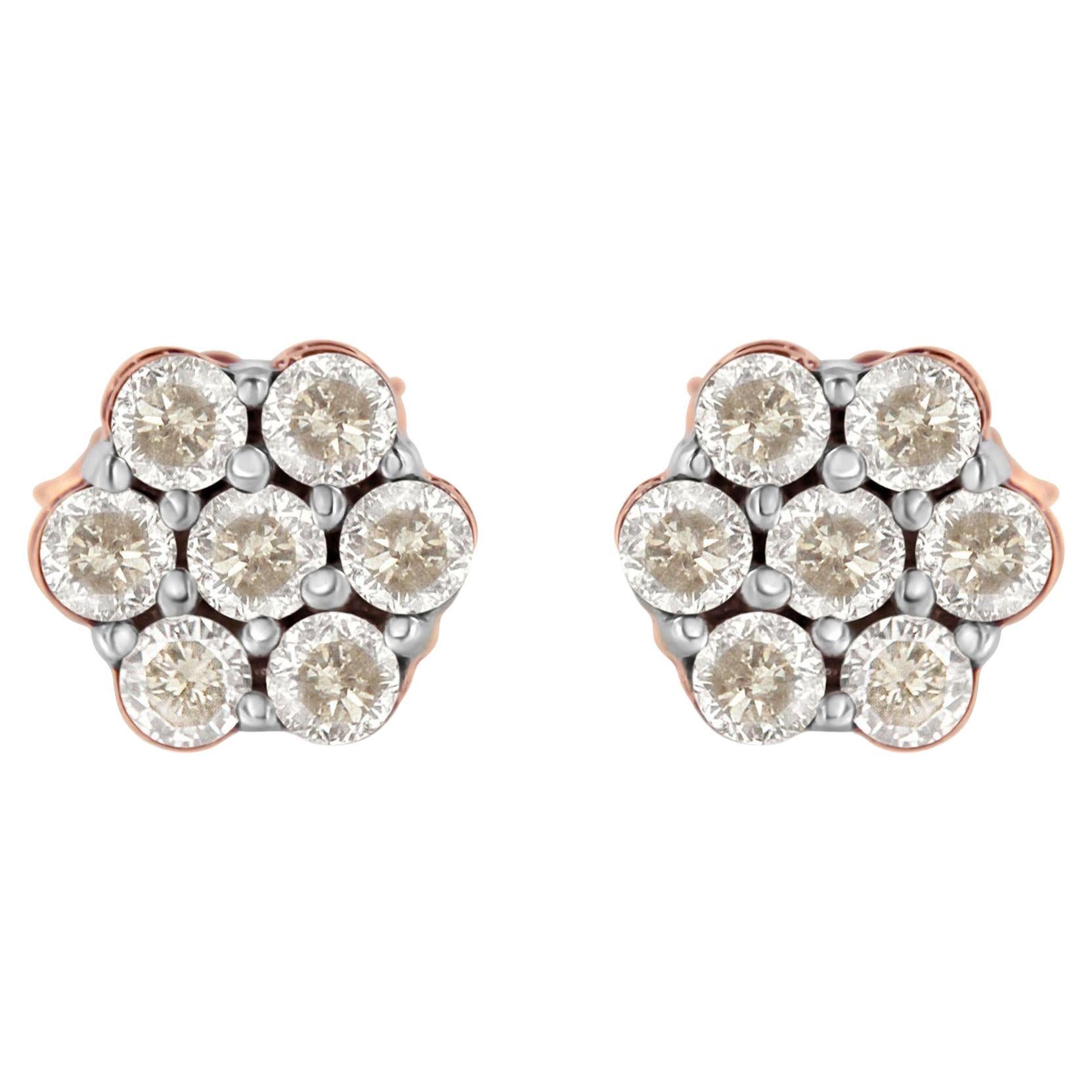 10K Rose Gold 1/2 Cttw Diamond Floral Stud Earrings