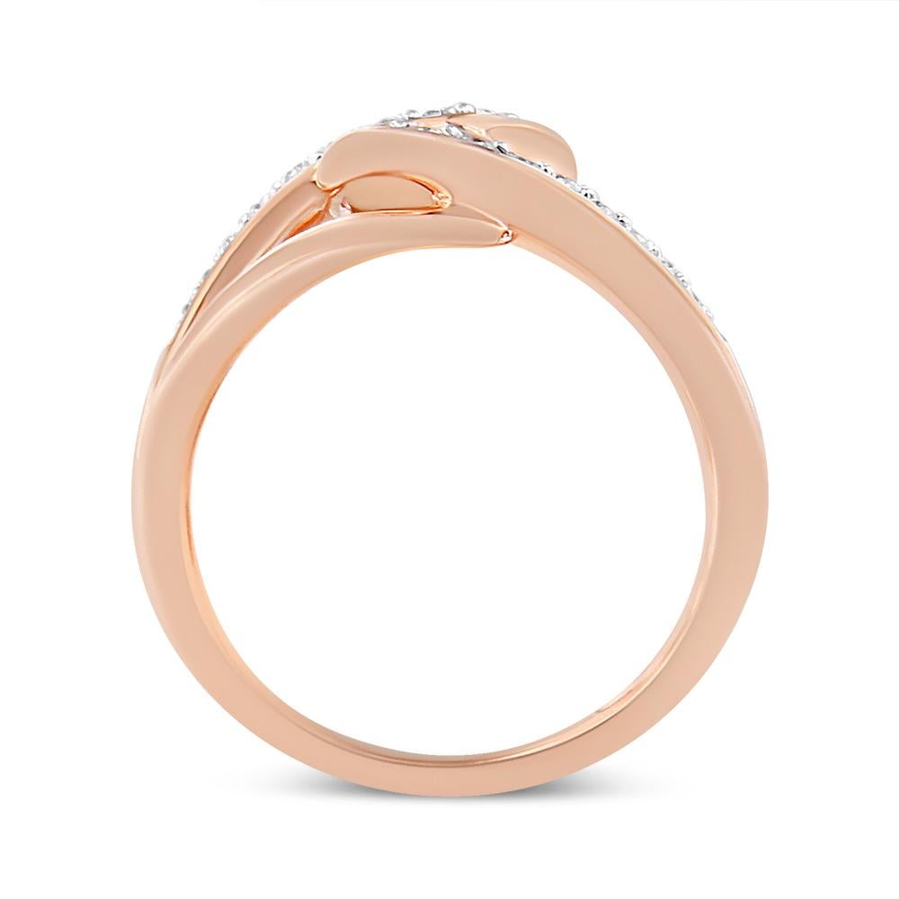 Taglio rotondo Anello da cocktail a più anelli intrecciati con diamante taglio rotondo da 1/2 ctw in oro rosa 10K in vendita
