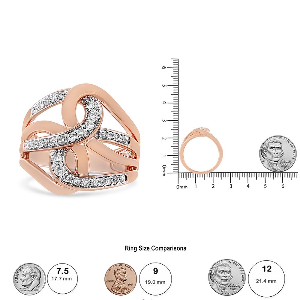 Donna Anello da cocktail a più anelli intrecciati con diamante taglio rotondo da 1/2 ctw in oro rosa 10K in vendita