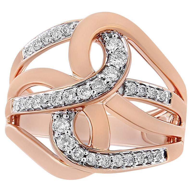 Anello da cocktail a più anelli intrecciati con diamante taglio rotondo da 1/2 ctw in oro rosa 10K in vendita