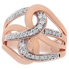 Anello da cocktail a più anelli intrecciati con diamante taglio rotondo da 1/2 ctw in oro rosa 10K