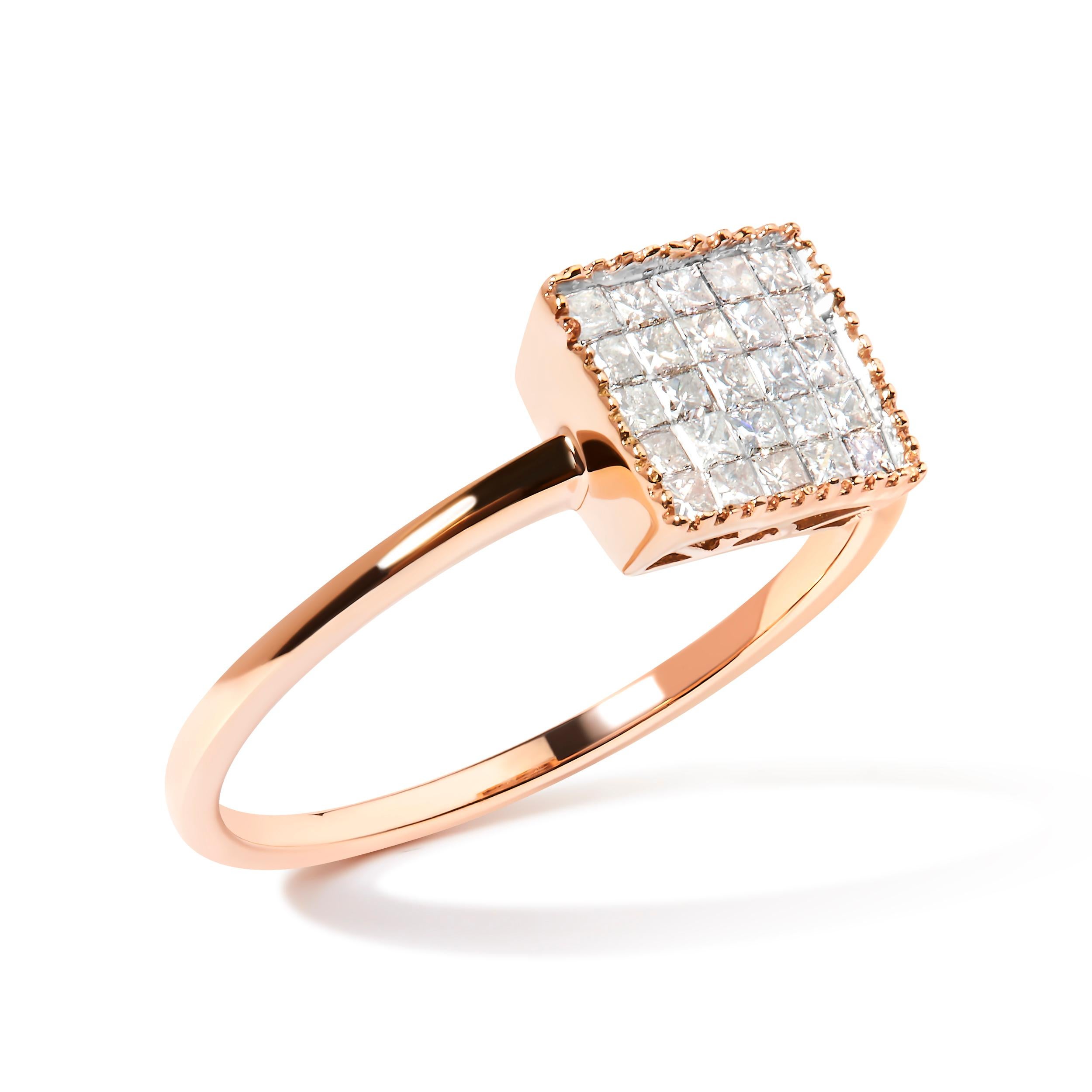 For Sale:  10K Rose Gold 1/3 Carat Invisible Set Diamond Composite Square Shape Ring 3