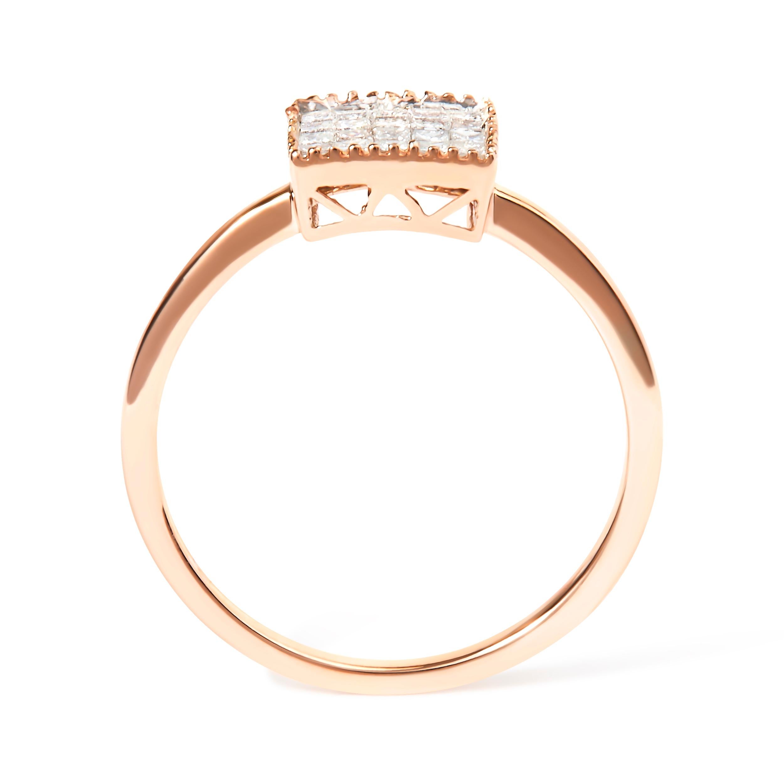 For Sale:  10K Rose Gold 1/3 Carat Invisible Set Diamond Composite Square Shape Ring 5