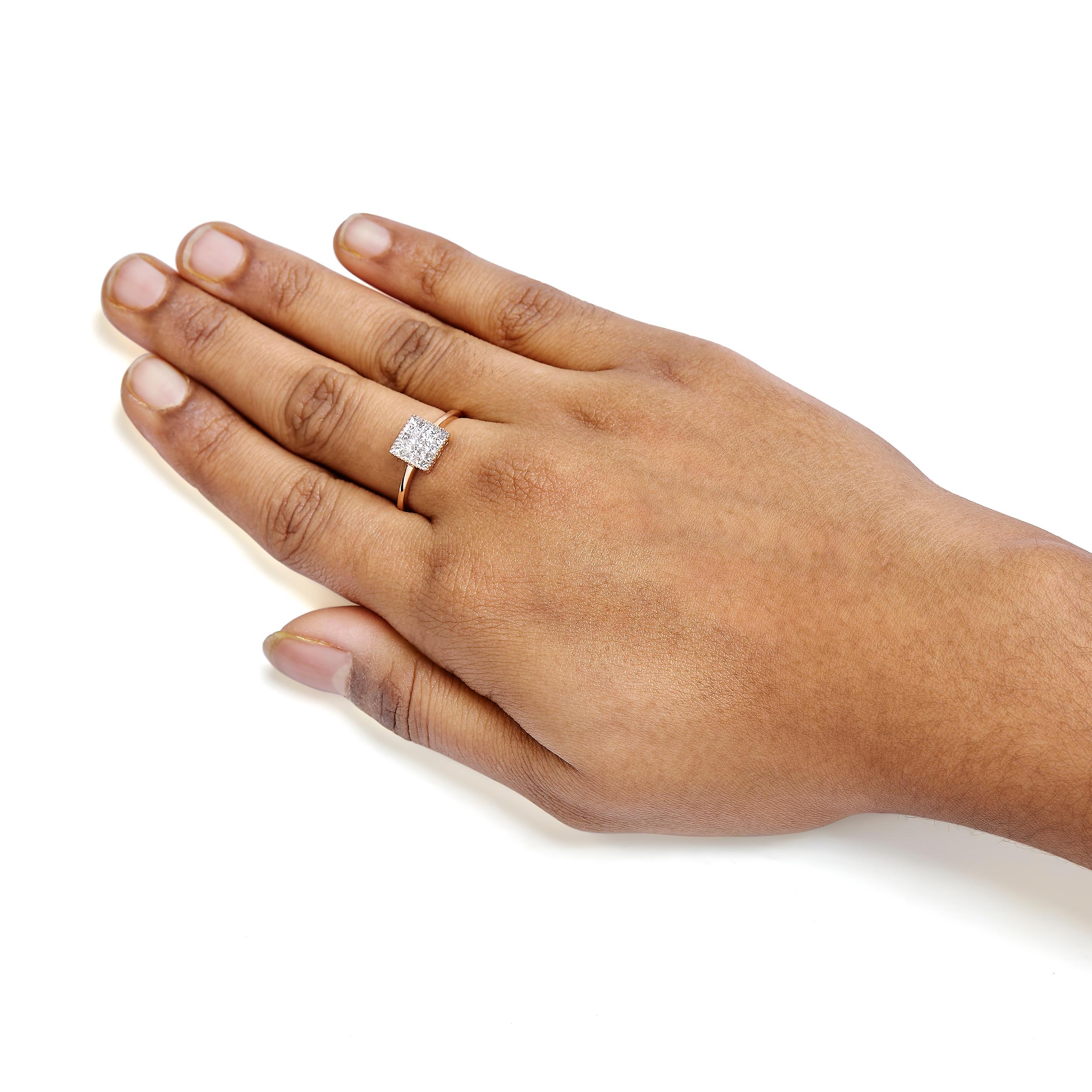 For Sale:  10K Rose Gold 1/3 Carat Invisible Set Diamond Composite Square Shape Ring 6