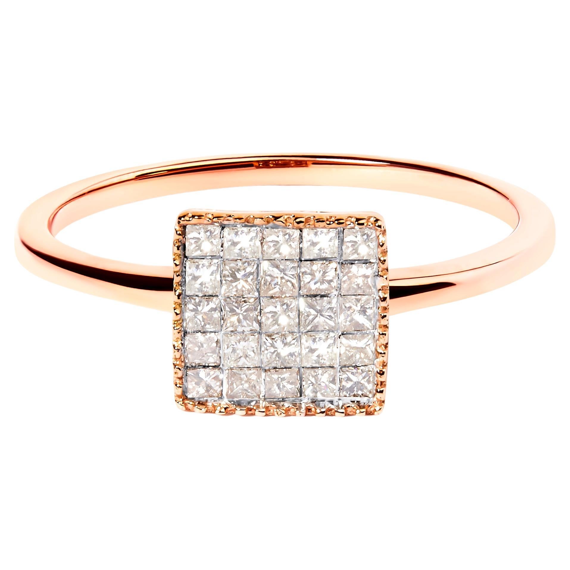 10K Rose Gold 1/3 Carat Invisible Set Diamond Composite Square Shape Ring