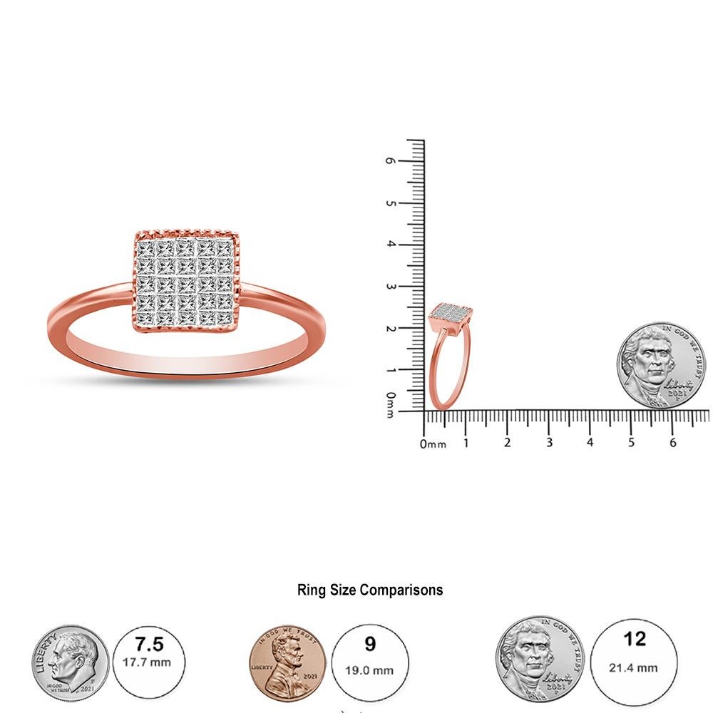 Contemporary 10K Rose Gold 1/3 Carat Princess Cut Diamond Composite Square Shape Ring For Sale
