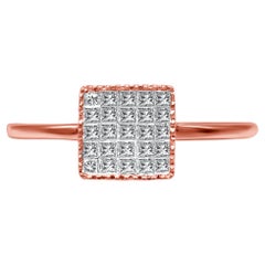 Bague en or rose 10 carats composite de diamants taille princesse de 1/3 carat