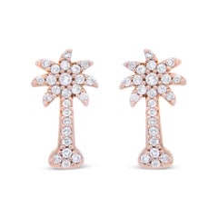 10K Rose Gold 1/4 Carat Diamond Palm Tree Push Back Stud Earrings