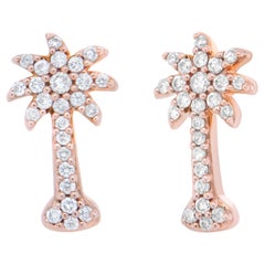 10K Rose Gold 1/4 Carat Diamond Palm Tree Push Back Stud Earrings