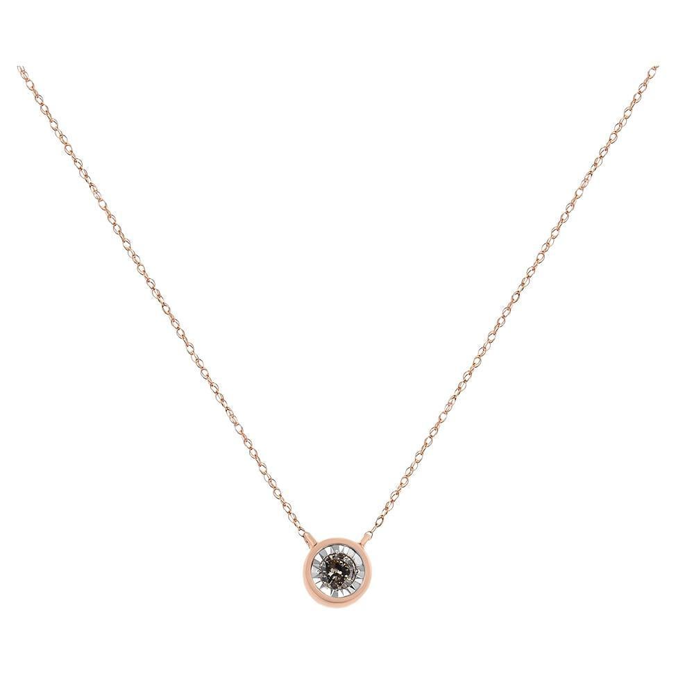 10K Rose Gold 1/4 Carat Round-Cut Diamond Modern Solitaire Pendant Necklace For Sale