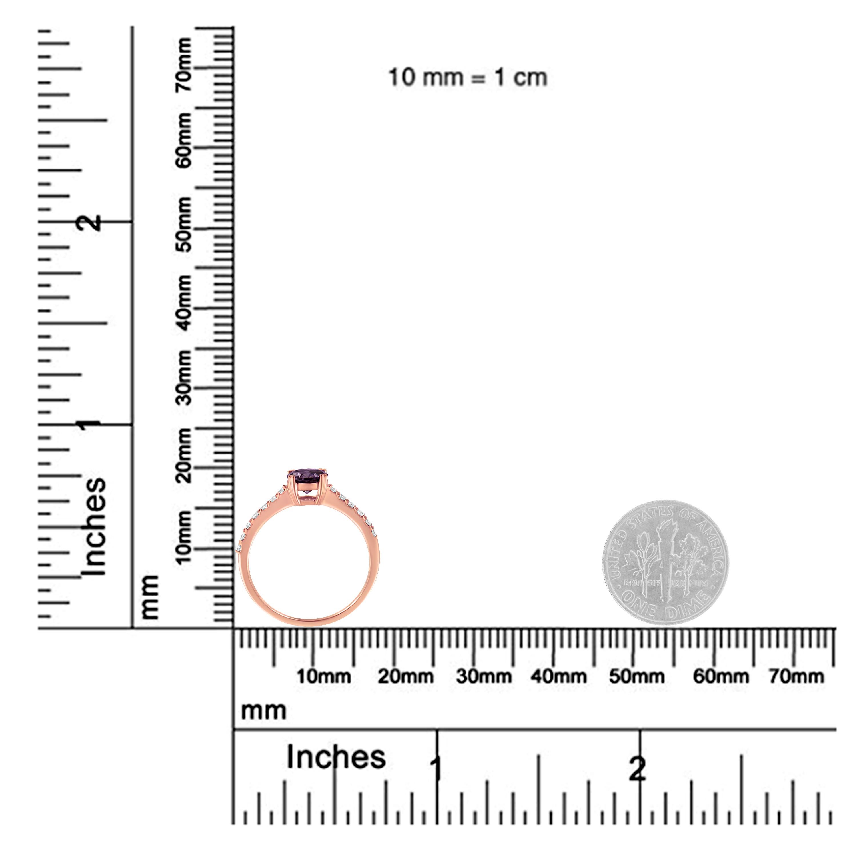 Round Cut 10K Rose Gold 1/4 Cttw Diamond and 6MM Amethyst Gemstone Halo Ring For Sale