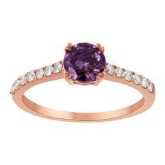 10K Rose Gold 1/4 Cttw Diamond and 6MM Amethyst Gemstone Halo Ring