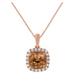 Pendentif carré en or rose 10 carats, diamant 1/4 carat et morganite pêche