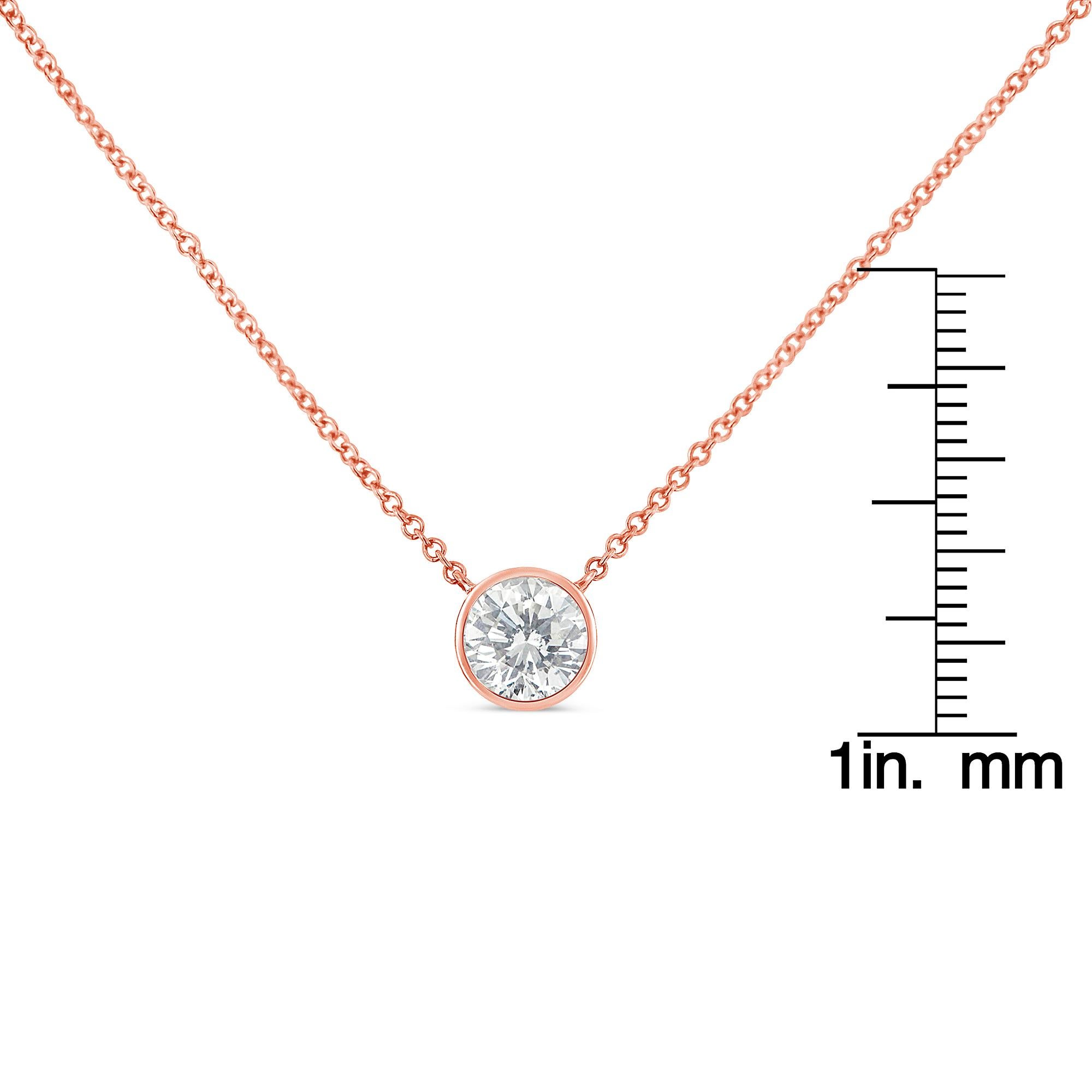 10K Rose Gold 1/5 Carat Diamond Bezel-Set Solitaire Pendant Necklace In New Condition For Sale In New York, NY
