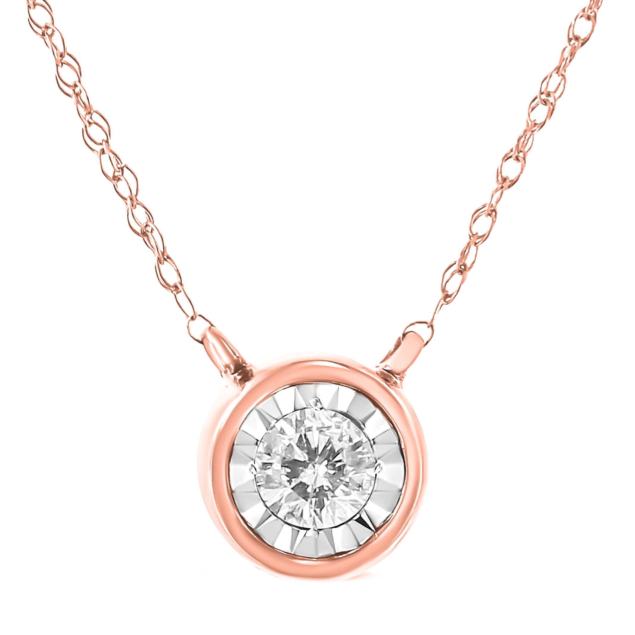 Discover the perfect way to celebrate life's milestones, achievements, and special occasions with this understated yet dazzling diamond necklace. The exquisitely simple design features a 1/5 cttw round brilliant cut diamond in a silver miracle plate