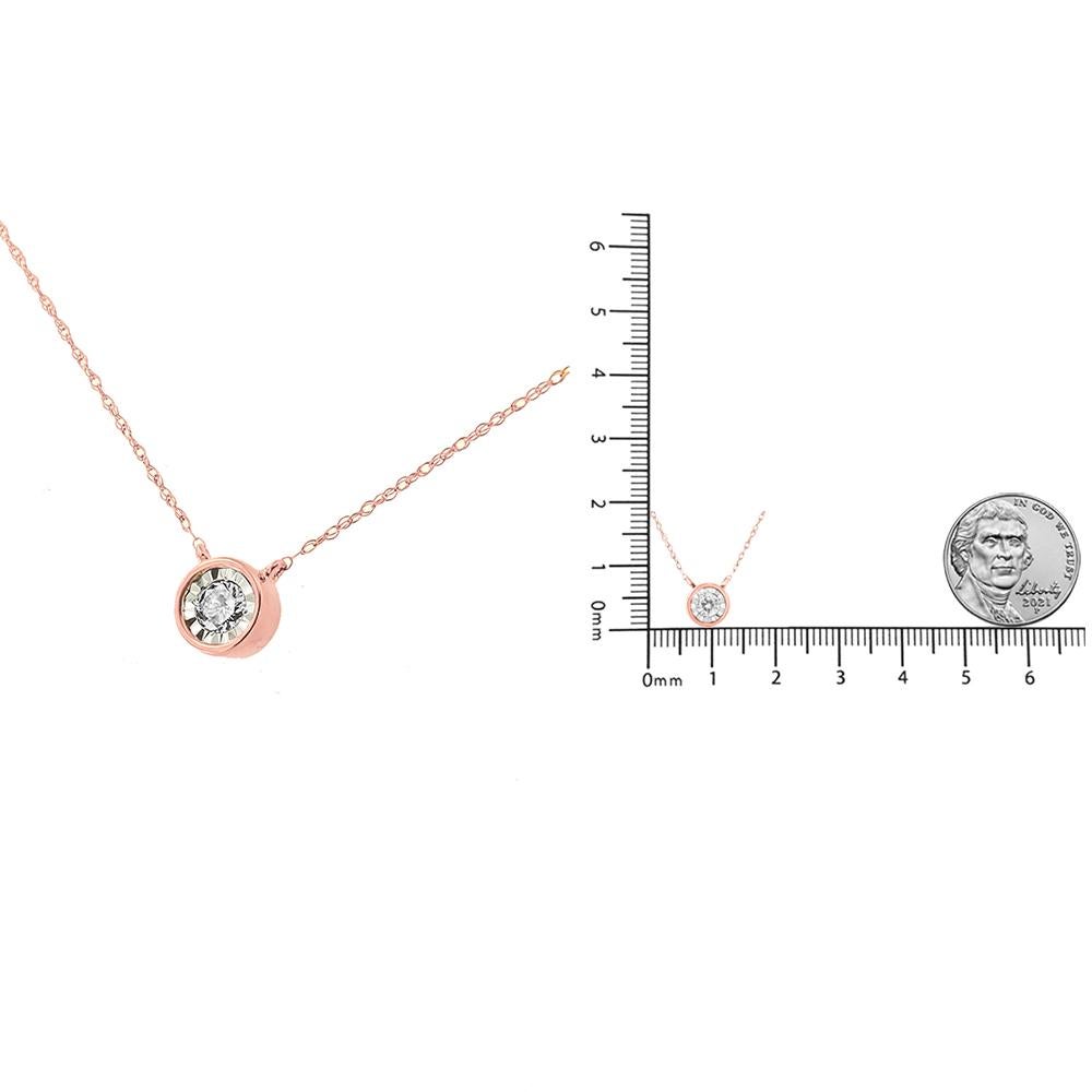 Round Cut 10K Rose Gold 1/5 Carat Round-Cut Diamond Modern Solitaire Pendant Necklace For Sale