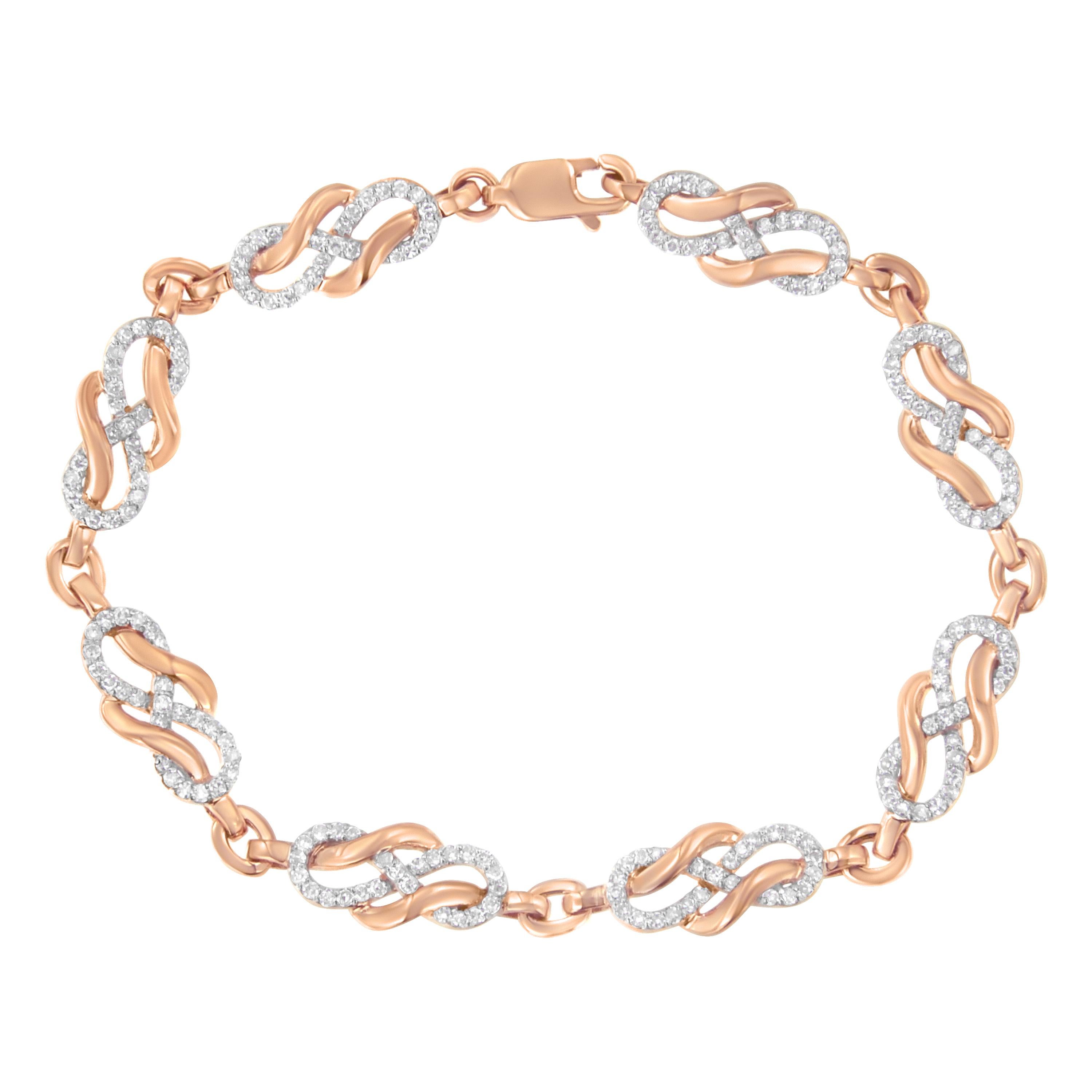 Bracelet à maillons en or rose 10K avec boucle et tourbillon à l'infini et diamants 1.0 Cttw