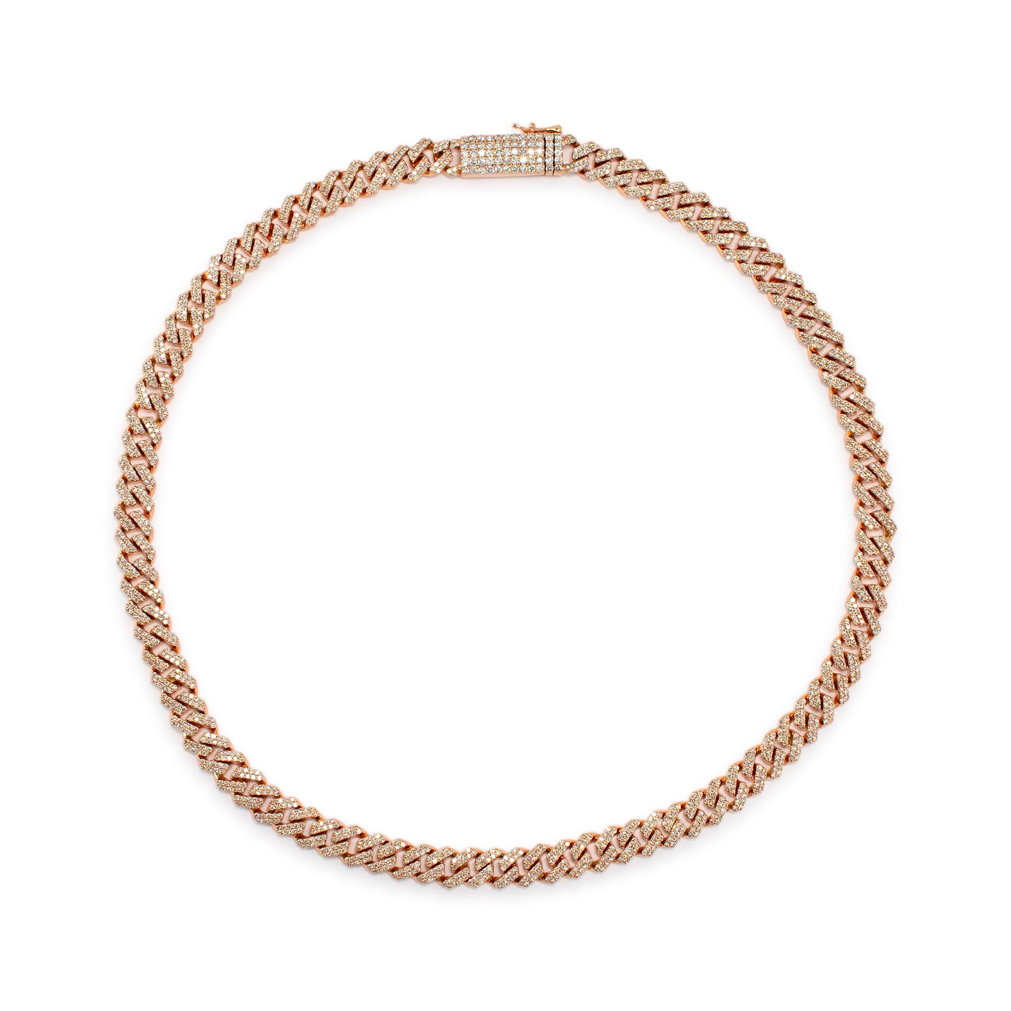 10K Roségold 14,47 Karat Pavé-Diamant Miami Kubanische Gliederkette Halskette im Zustand „Hervorragend“ in Houston, TX
