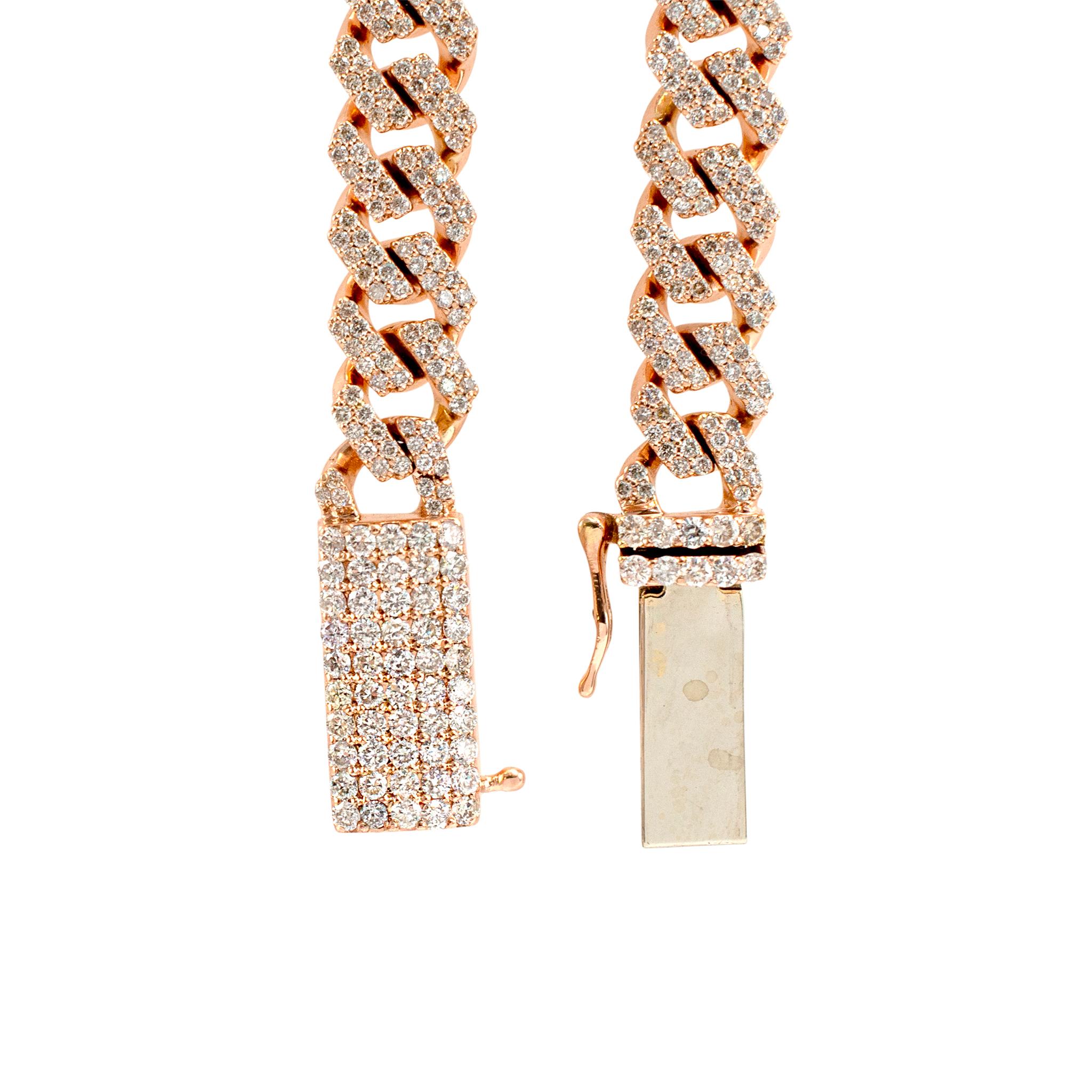 10K Roségold 14,47 Karat Pavé-Diamant Miami Kubanische Gliederkette Halskette für Damen oder Herren