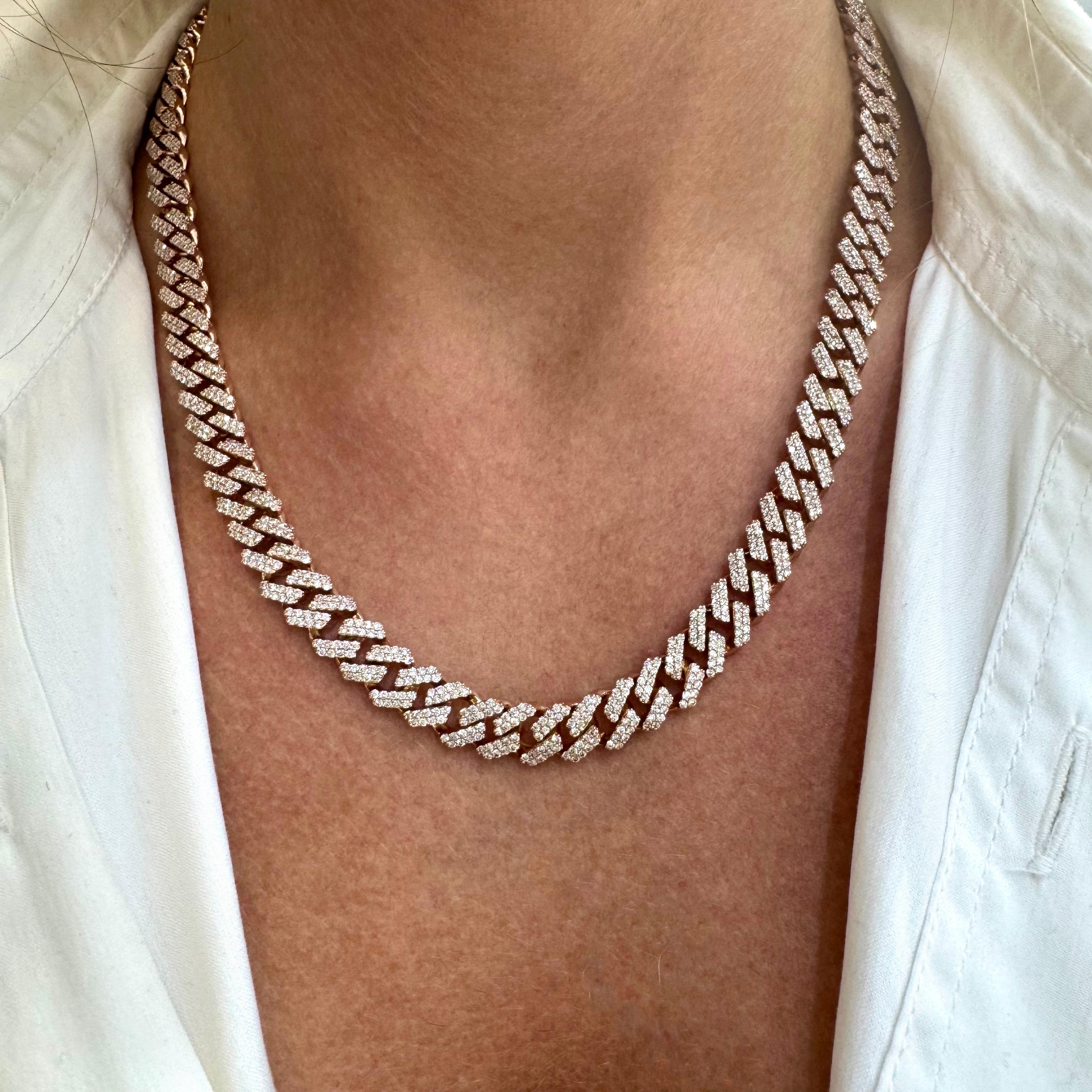 10K Roségold 14,47 Karat Pavé-Diamant Miami Kubanische Gliederkette Halskette 1