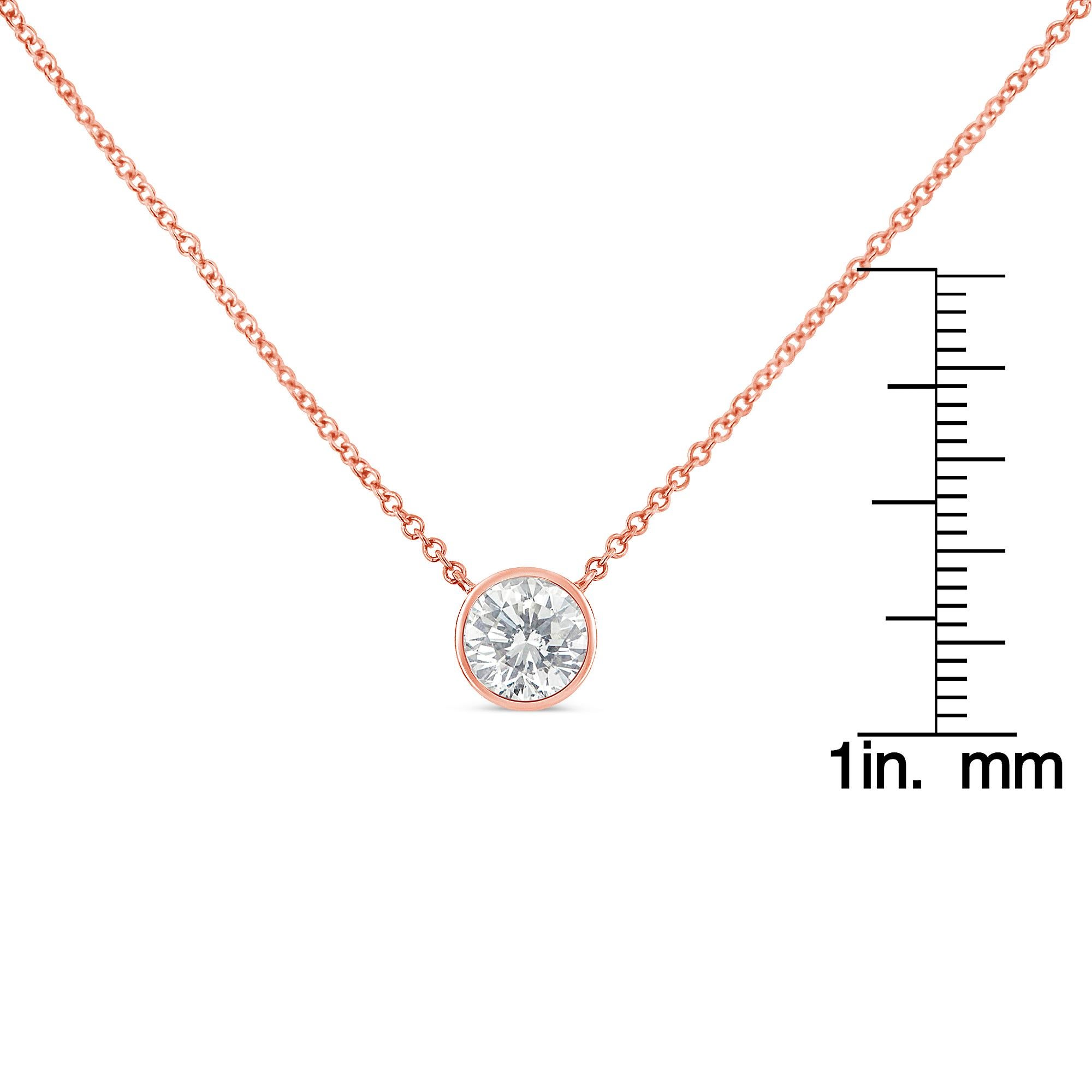 10K Rose Gold 3/10 Carat Diamond Bezel-Set Solitaire Pendant Necklace In New Condition In New York, NY