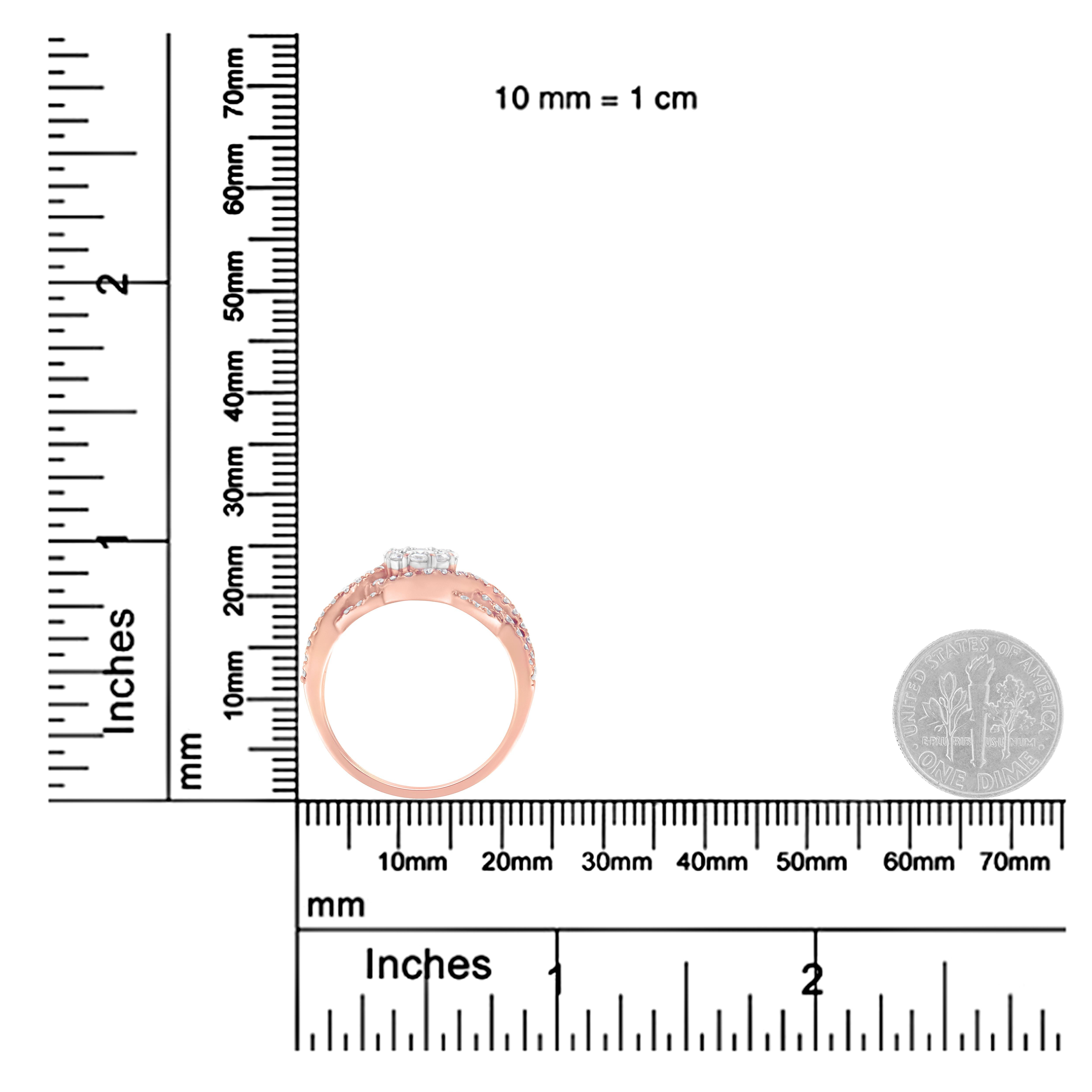 En vente :  Bague cocktail à tige torsadée et tige torsadée en or rose 10 carats et diamants 3/4 carat 4