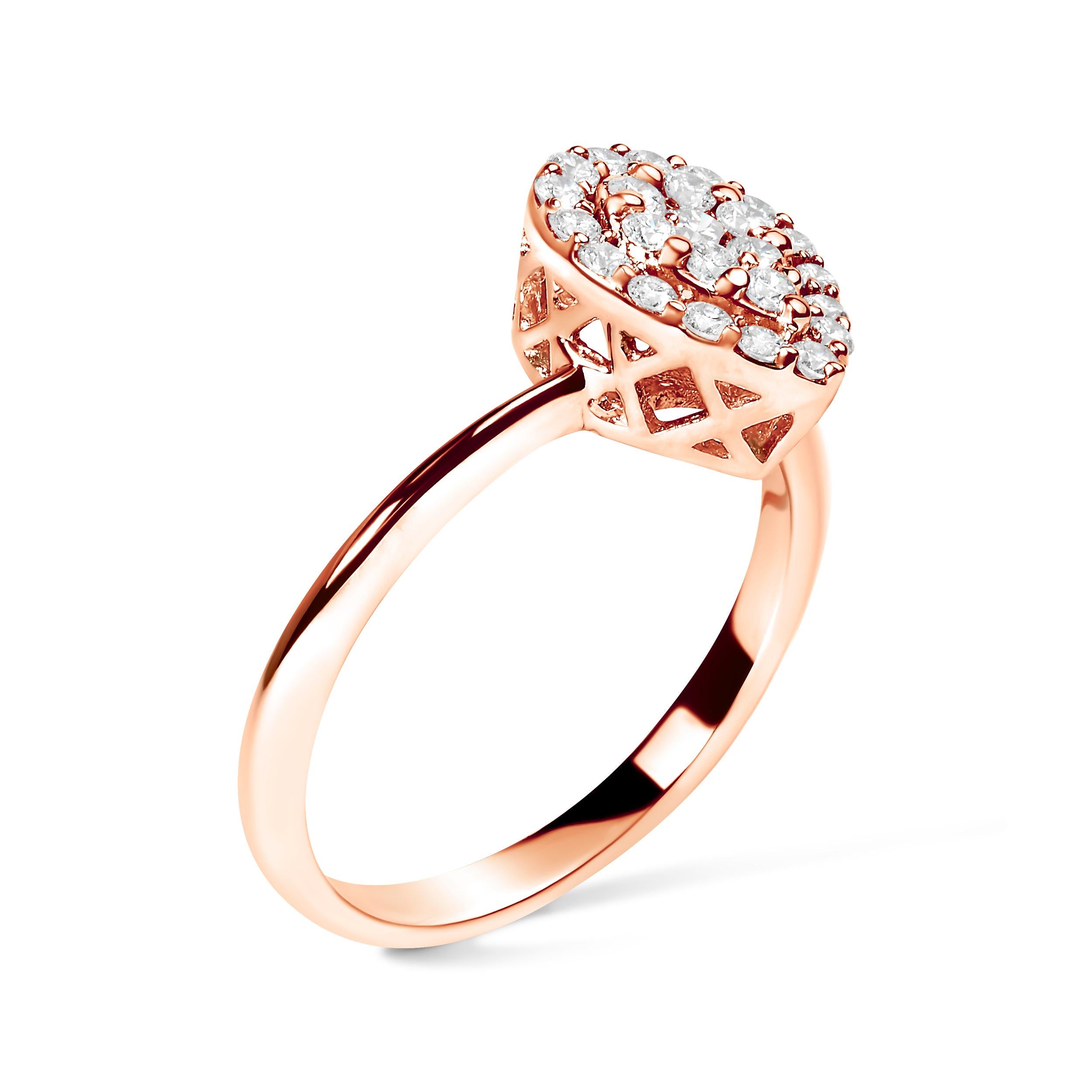 Modern 10K Rose Gold 3/8 Cttw Round-Cut Diamond Pear Promise Ring For Sale