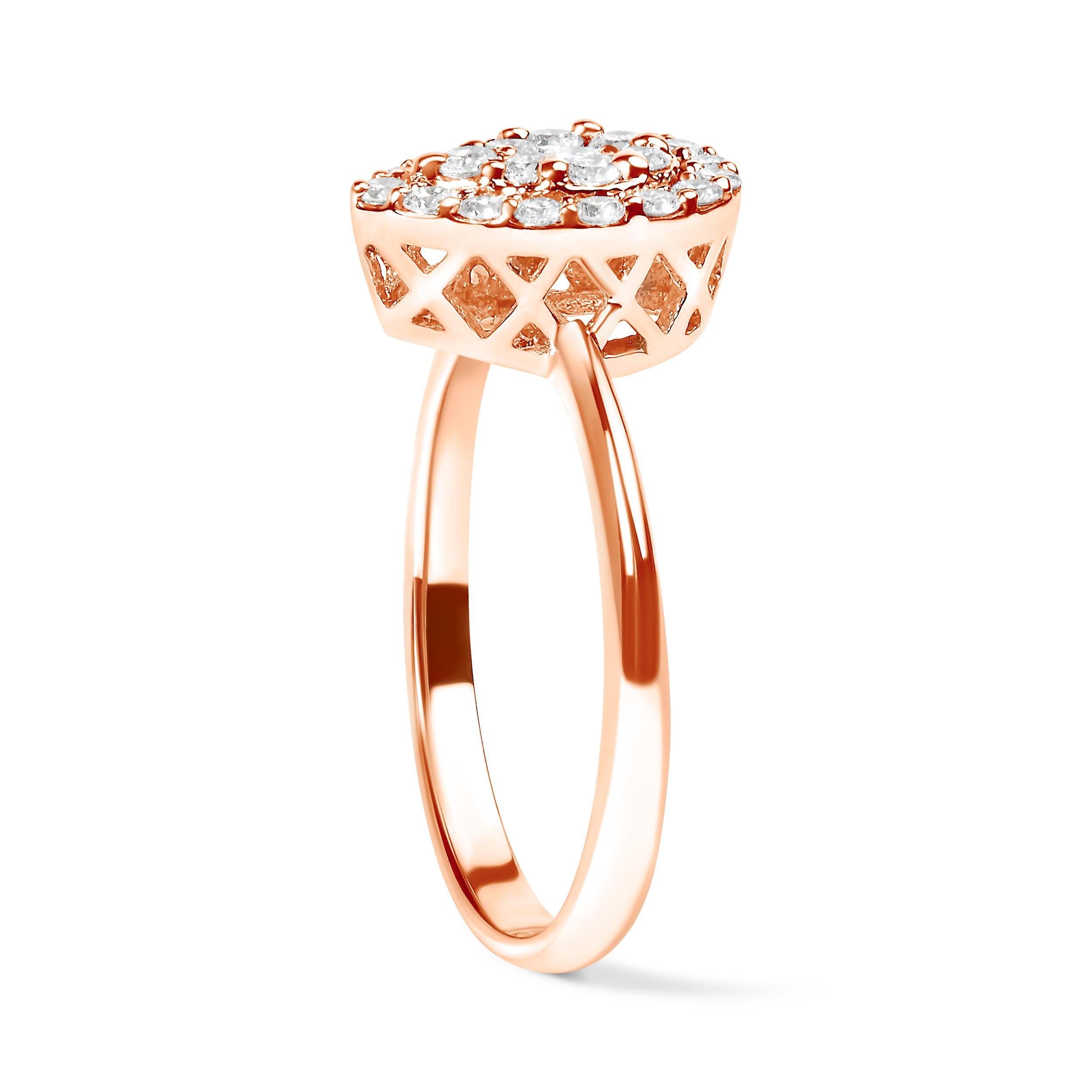Round Cut 10K Rose Gold 3/8 Cttw Round-Cut Diamond Pear Promise Ring For Sale