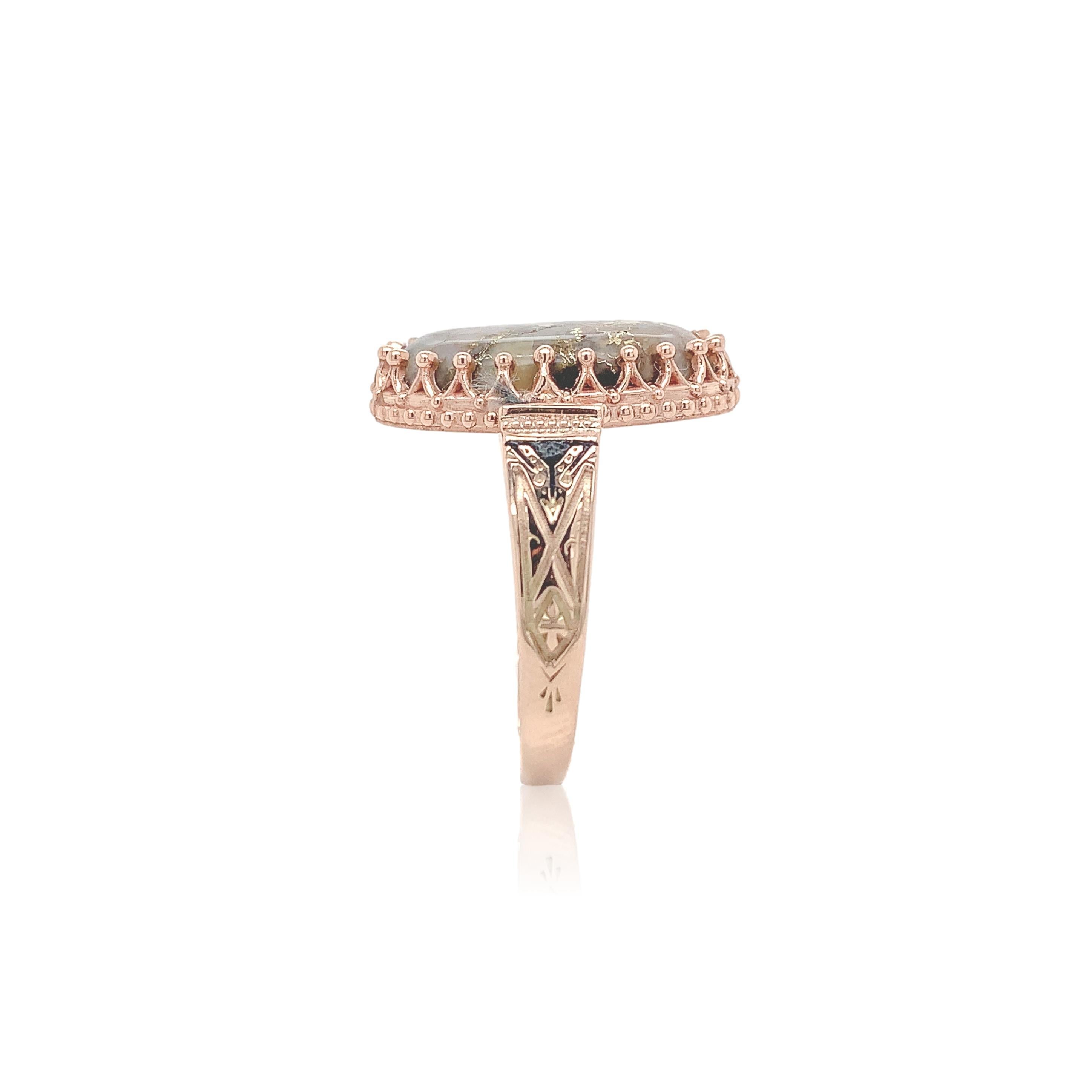 10K Roségold 5,10 Karat Gold Vein Quarz Ring Größe 9,25 im Zustand „Gut“ im Angebot in Big Bend, WI