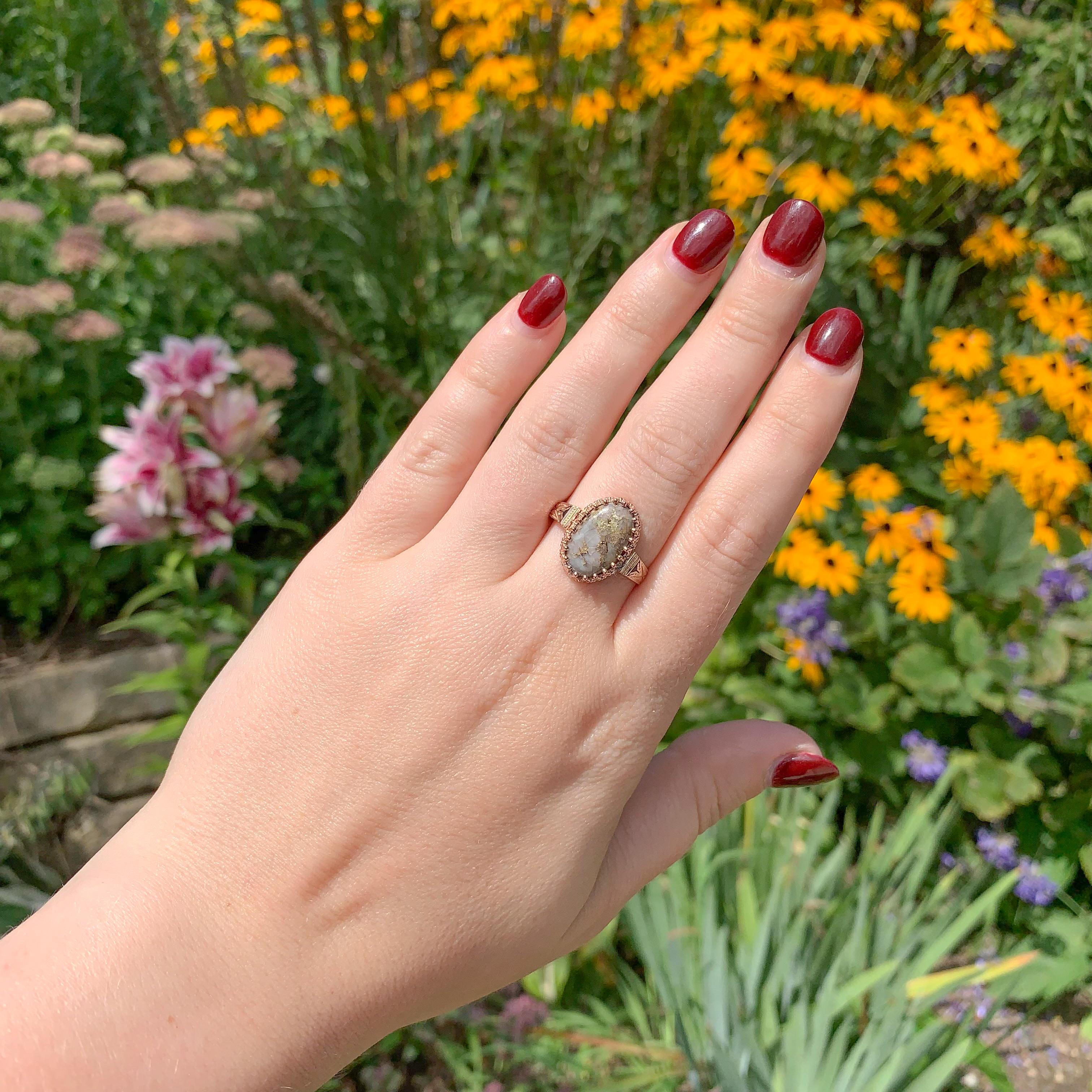 10K Roségold 5,10 Karat Gold Vein Quarz Ring Größe 9,25 im Angebot 1
