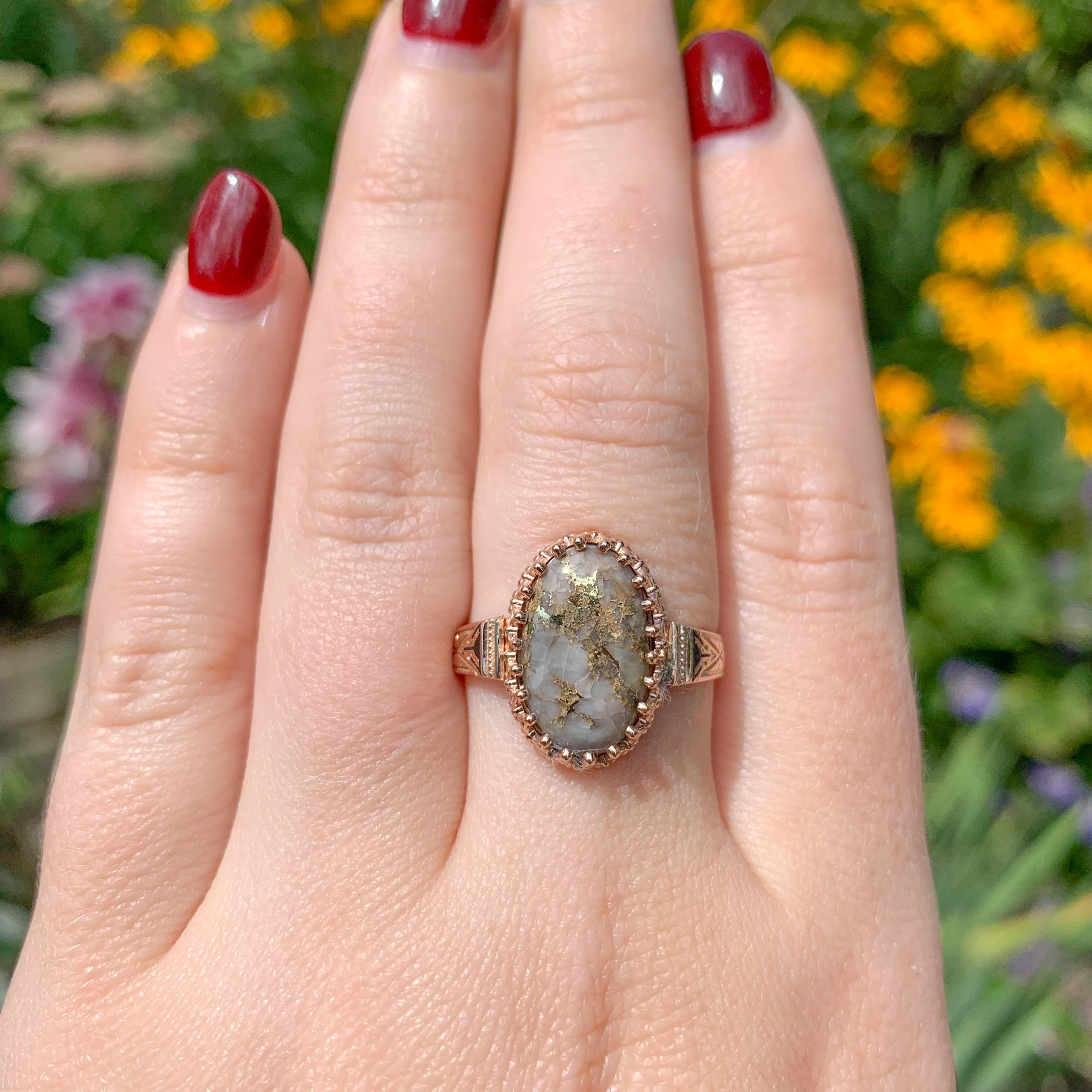 10K Roségold 5,10 Karat Gold Vein Quarz Ring Größe 9,25 im Angebot 2