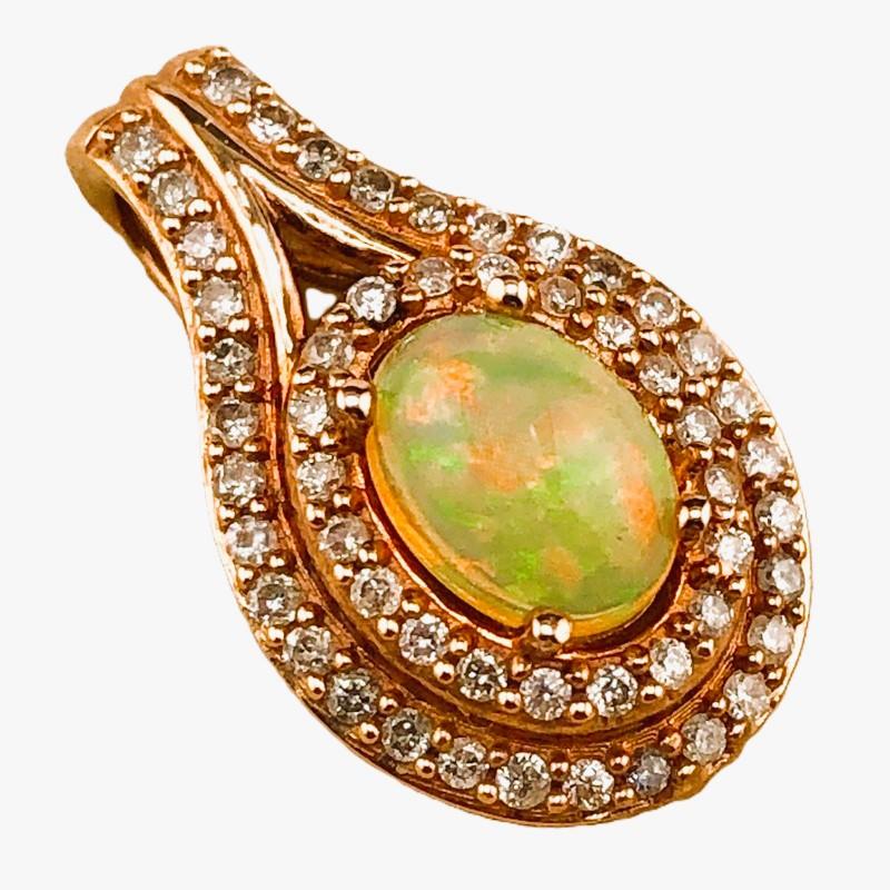 10k Rose Gold .70 Carat Opal & .20 Carat Diamond Pendant On 14k Italian Chain im Angebot 8