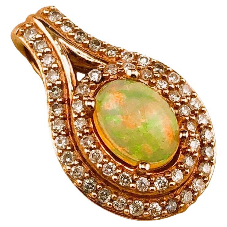 10k Rose Gold .70 Carat Opal & .20 Carat Diamond Pendant On 14k Italian Chain im Angebot