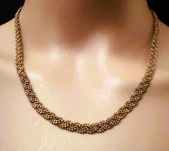10K Rose Gold Beaded Mesh Link Woven 18" Necklace