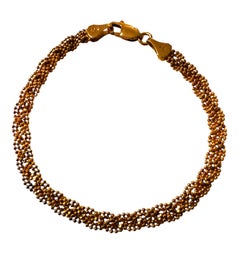 10K Rose Gold Beaded Mesh Link Woven 7" Bracelet
