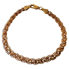 Pulsera tejida de eslabones de malla con cuentas de oro rosa de 10 quilates de 7 pulgadas Pulsera tejida de eslabones de malla con cuentas de oro rosa de 10 quilates de 7 pulgadas