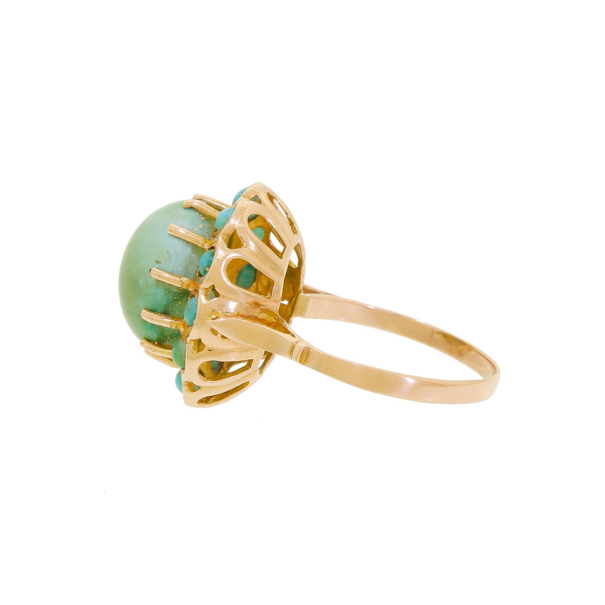 Oval Cut 10 Karat Rose Gold Cocktail Ring Green Blue Persian Turquoise Halo