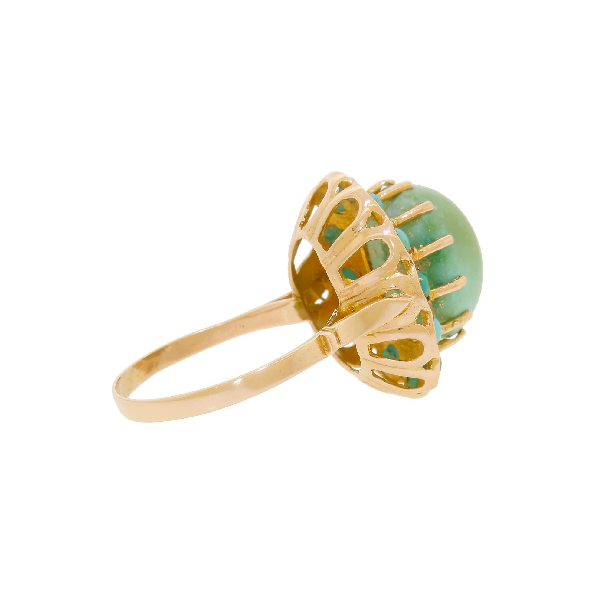 Women's 10 Karat Rose Gold Cocktail Ring Green Blue Persian Turquoise Halo