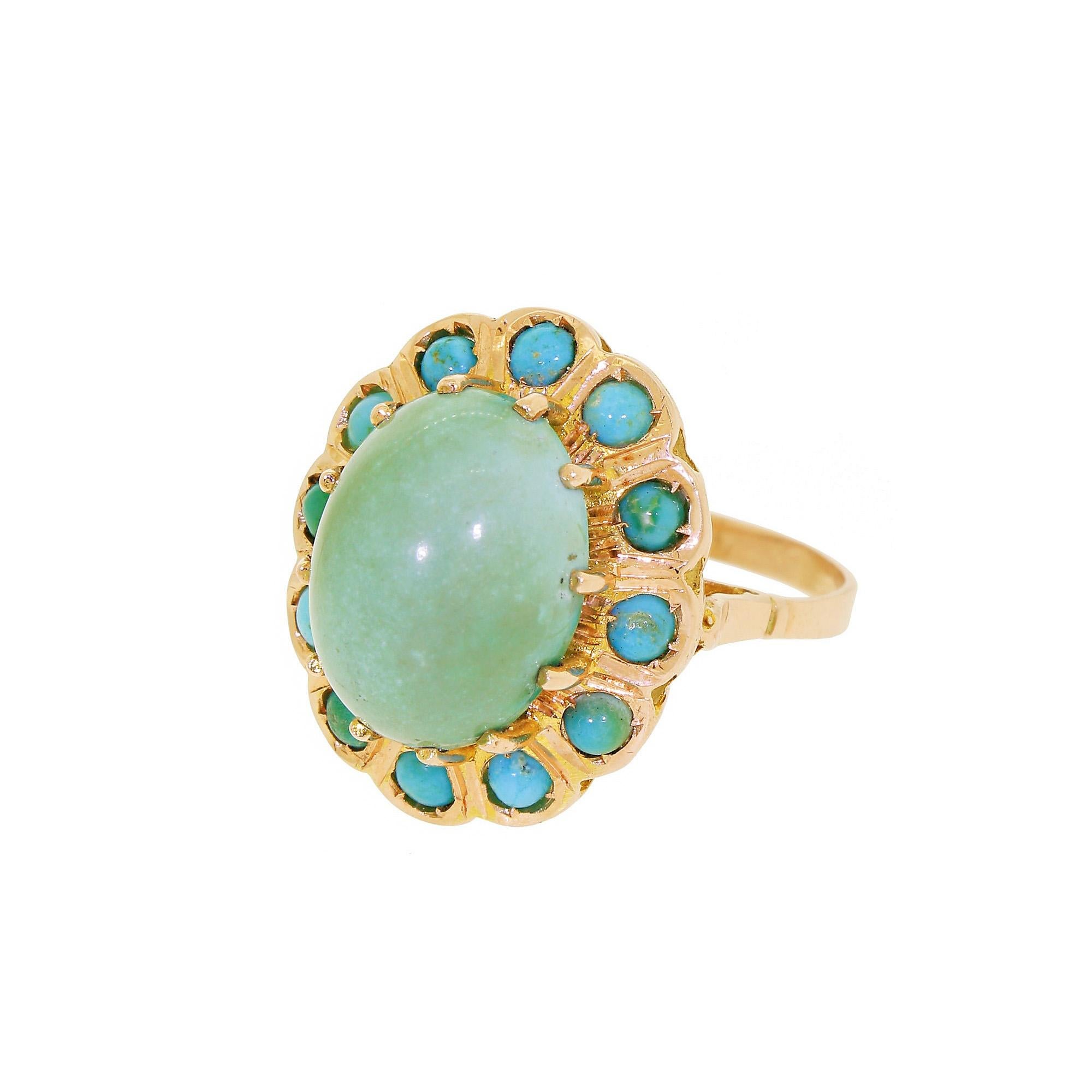 10 Karat Rose Gold Cocktail Ring Green Blue Persian Turquoise Halo 1