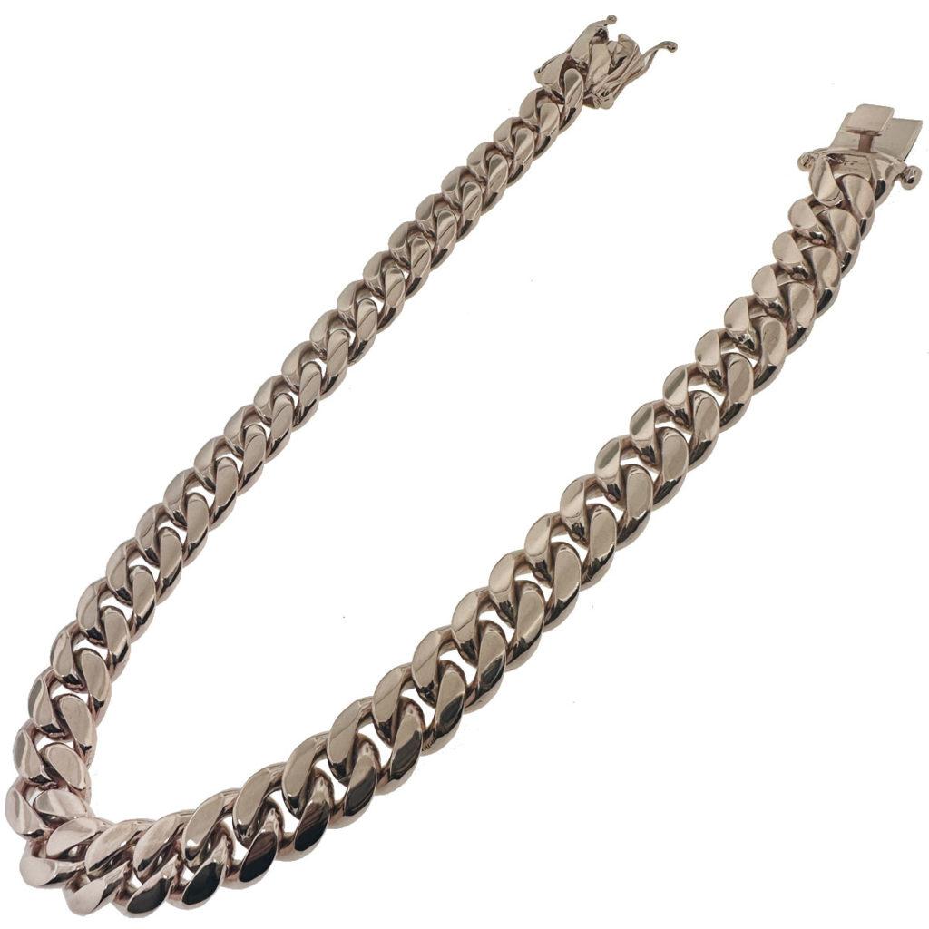 Style - Cuban Link Chain
Metal - 10k Rose Gold
Weight - 304.68 grams
Chain Length - 18″
Chain Width - 18mm
