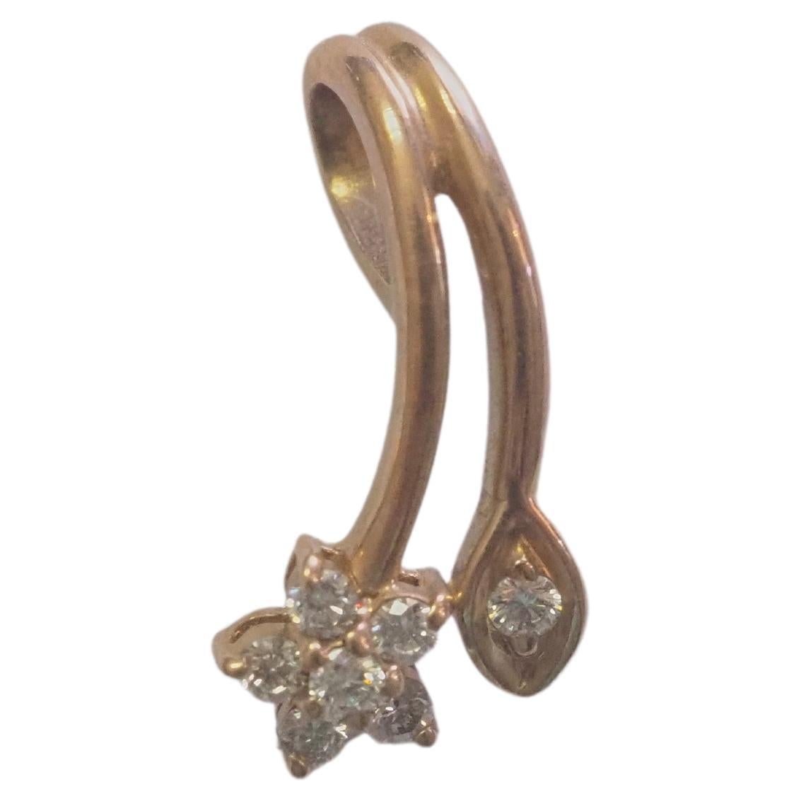 Pendentif en or rose 10K avec diamant et motif floral abstrait en vente