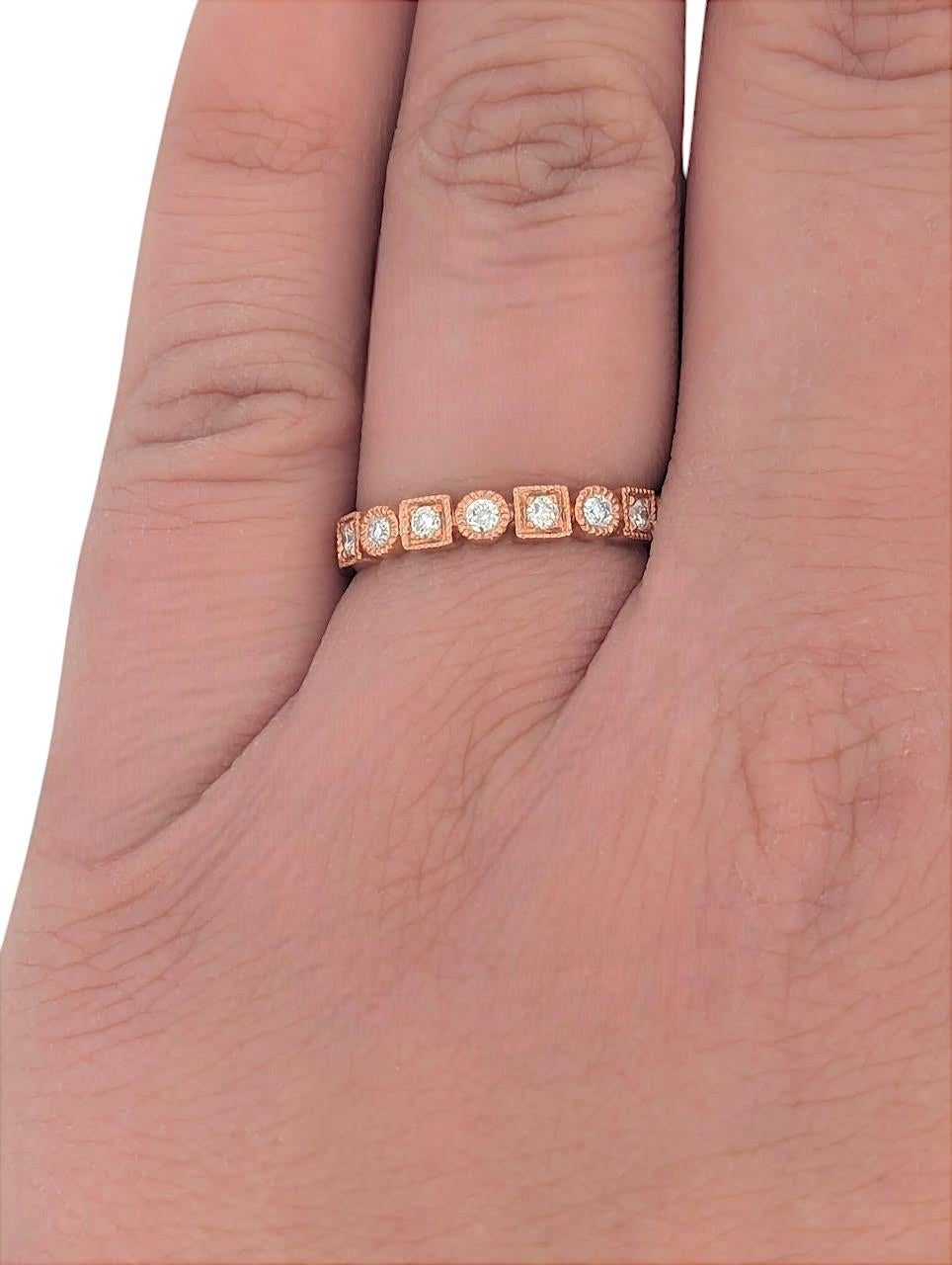 Bead Lucinda  10K Rose Gold Diamond Band  .25 CTW Natural Diamonds  Size 6.75 For Sale