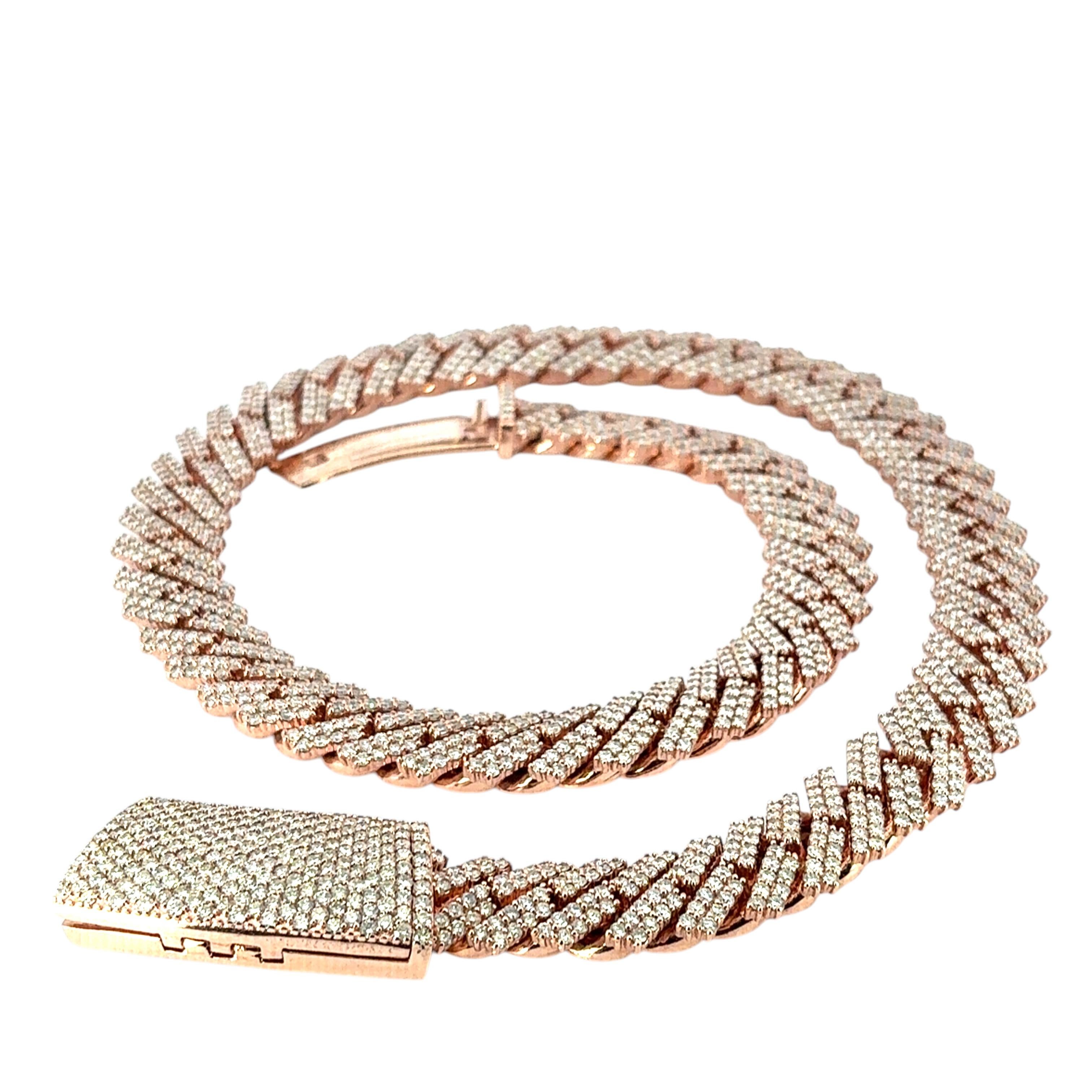 Collana a catena cubana con pave di diamanti in oro rosa 10k in vendita 2