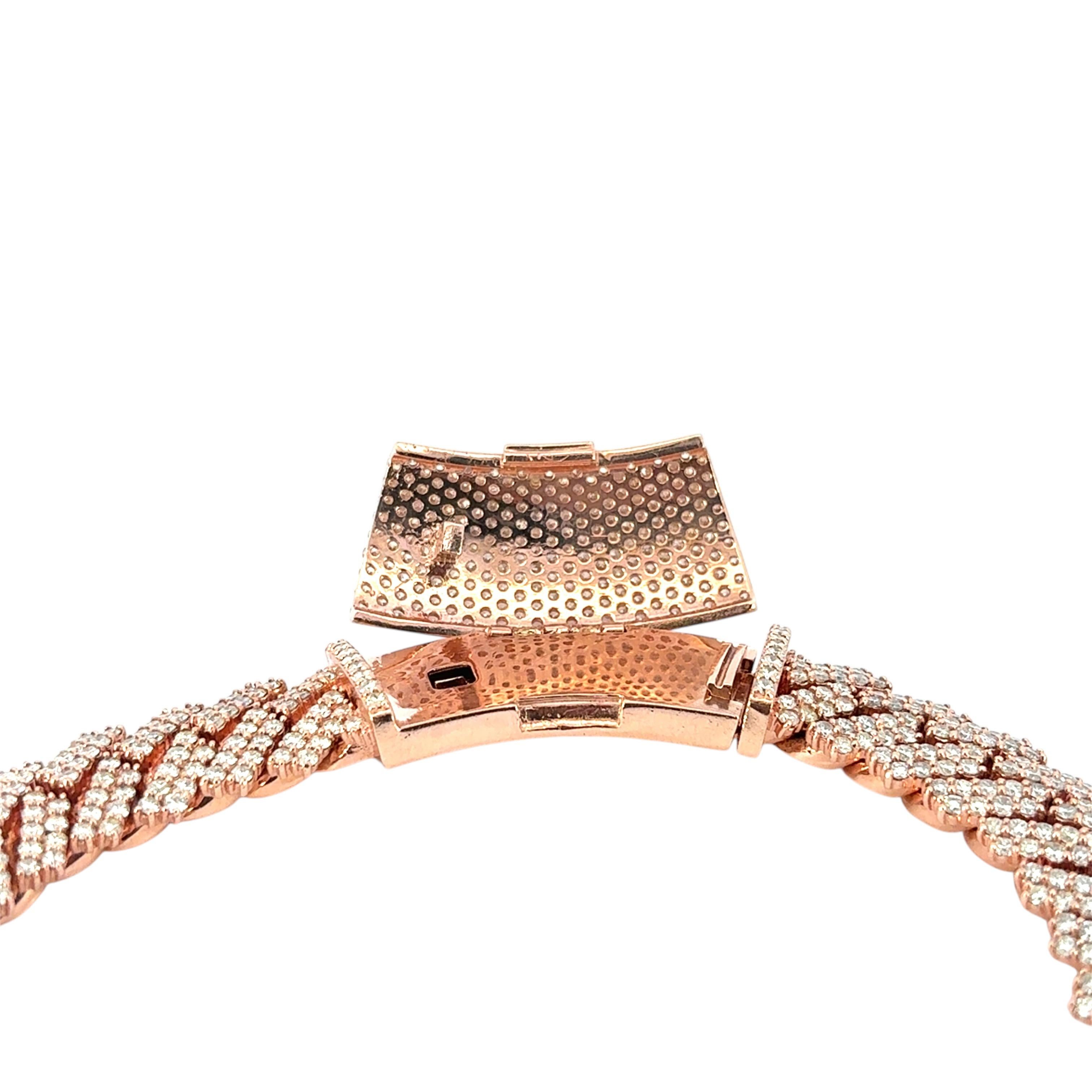 Collana a catena cubana con pave di diamanti in oro rosa 10k in vendita 8