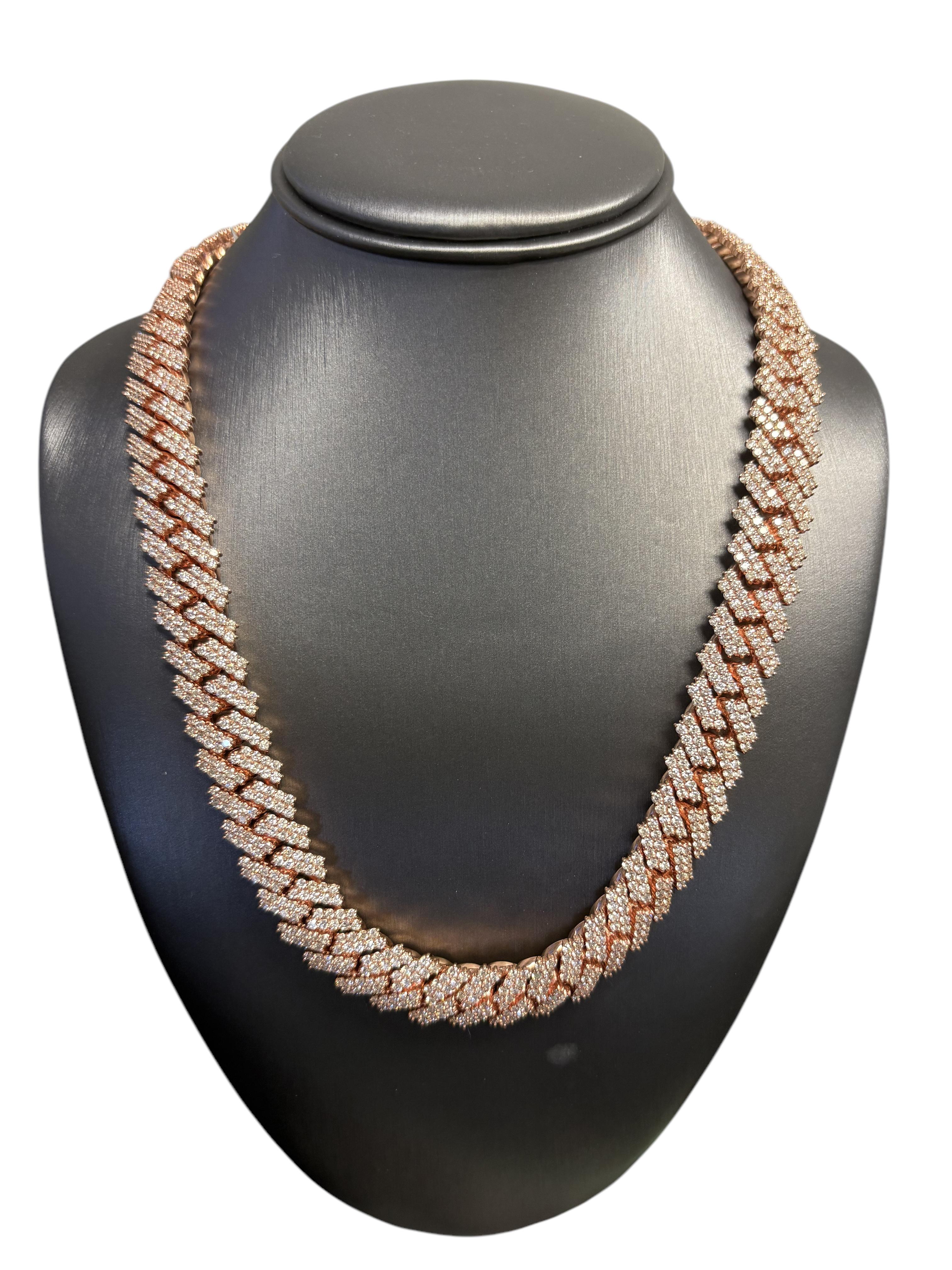 Collana a catena cubana con pave di diamanti in oro rosa 10k in vendita 9